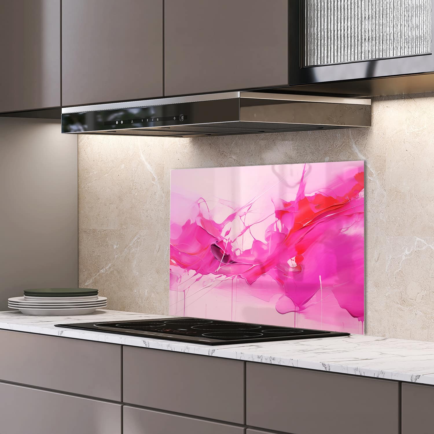 Eigen afmeting spatscherm-op-maat Keuken - Hittebestendig gehard glas - Abstracte Verf Kunst