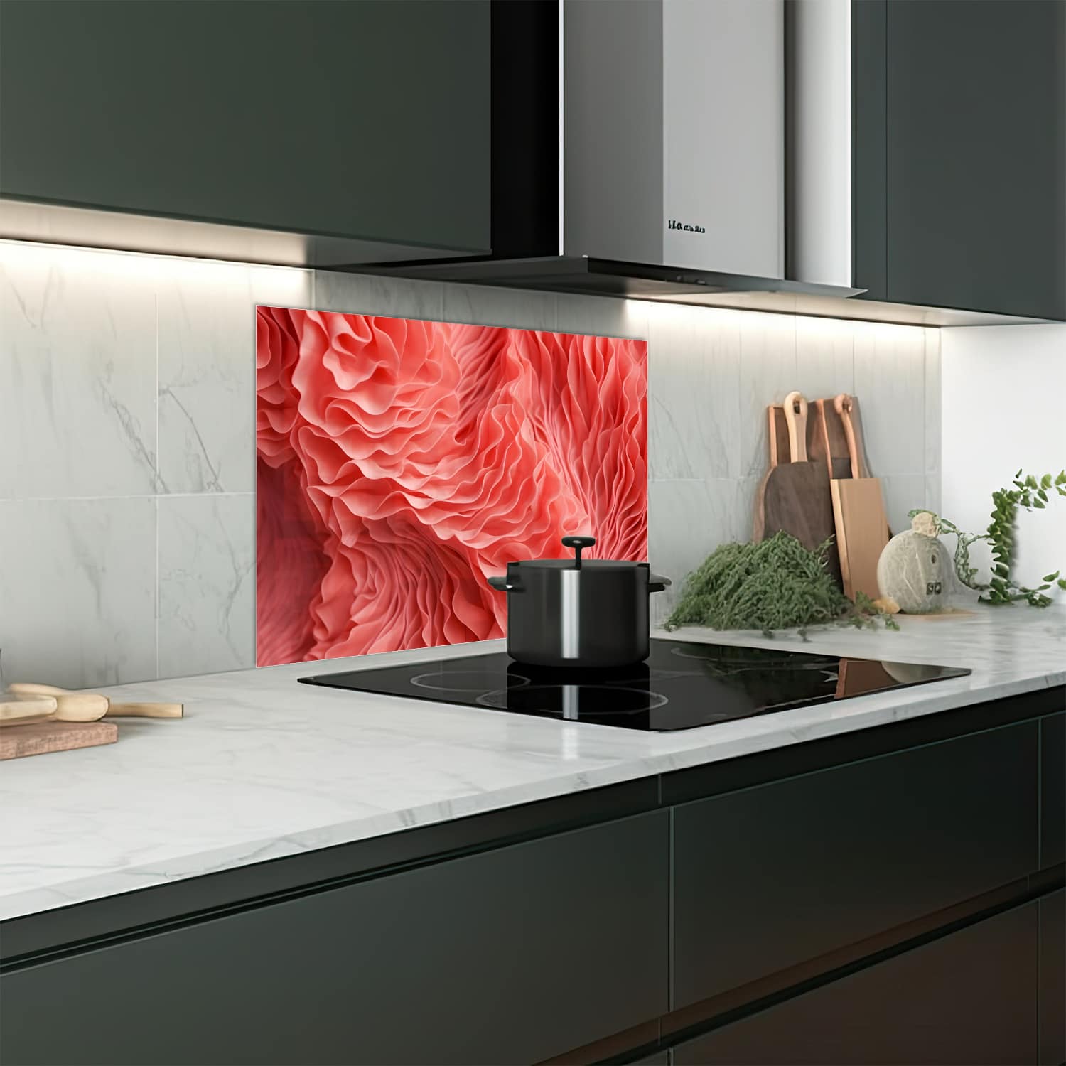 Eigen afmeting spatscherm-op-maat Keuken - Hittebestendig gehard glas - Organische Texuur van Koraal
