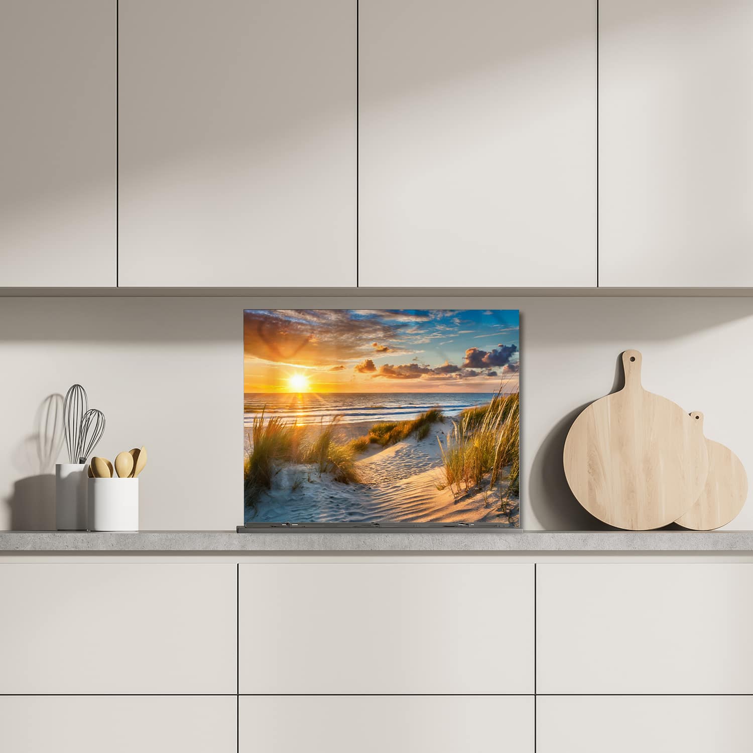 Eigen afmeting spatscherm-op-maat Keuken - Hittebestendig gehard glas - Zonsondergang bij Duinen