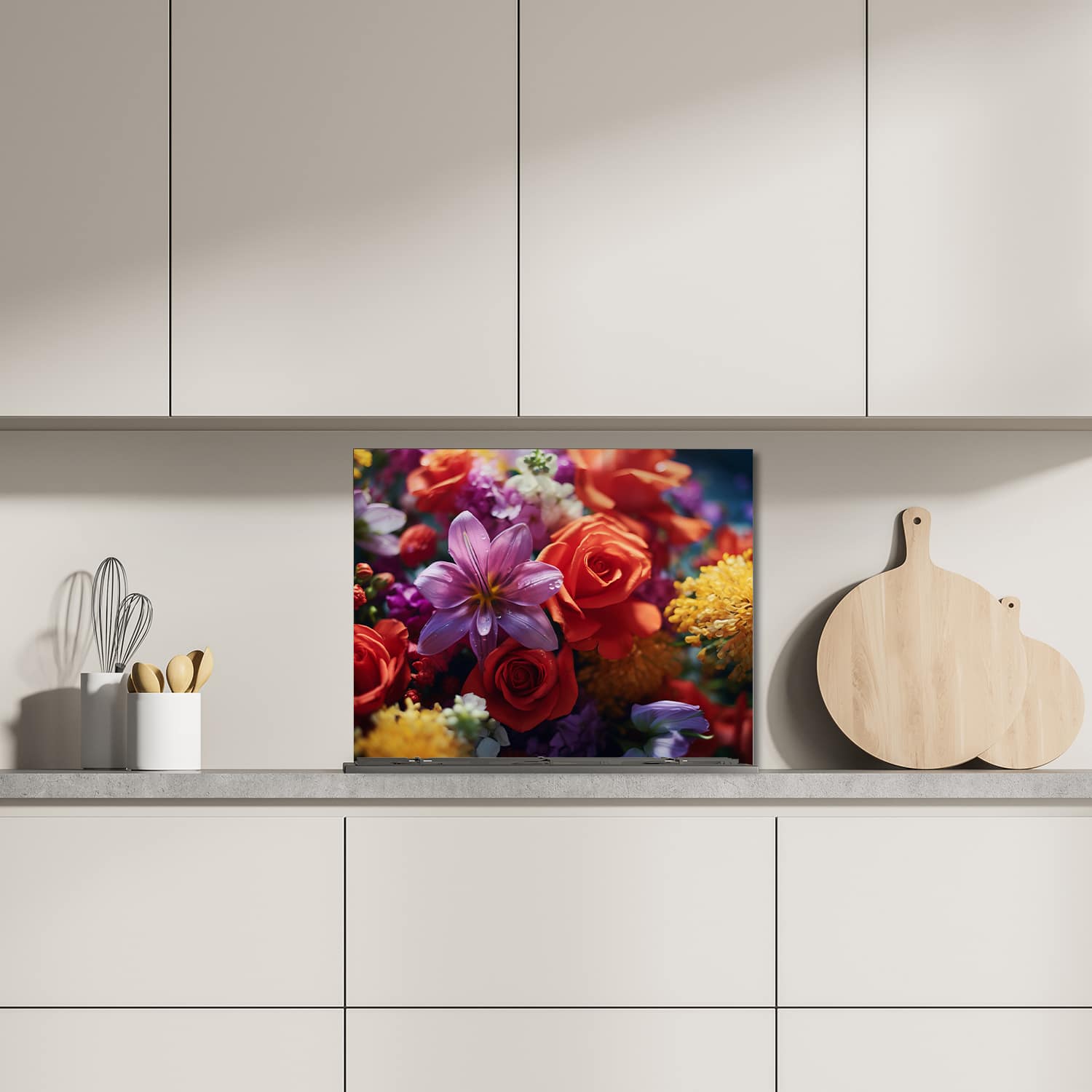 Eigen afmeting spatscherm-op-maat Keuken - Hittebestendig gehard glas - Bloemenboeket