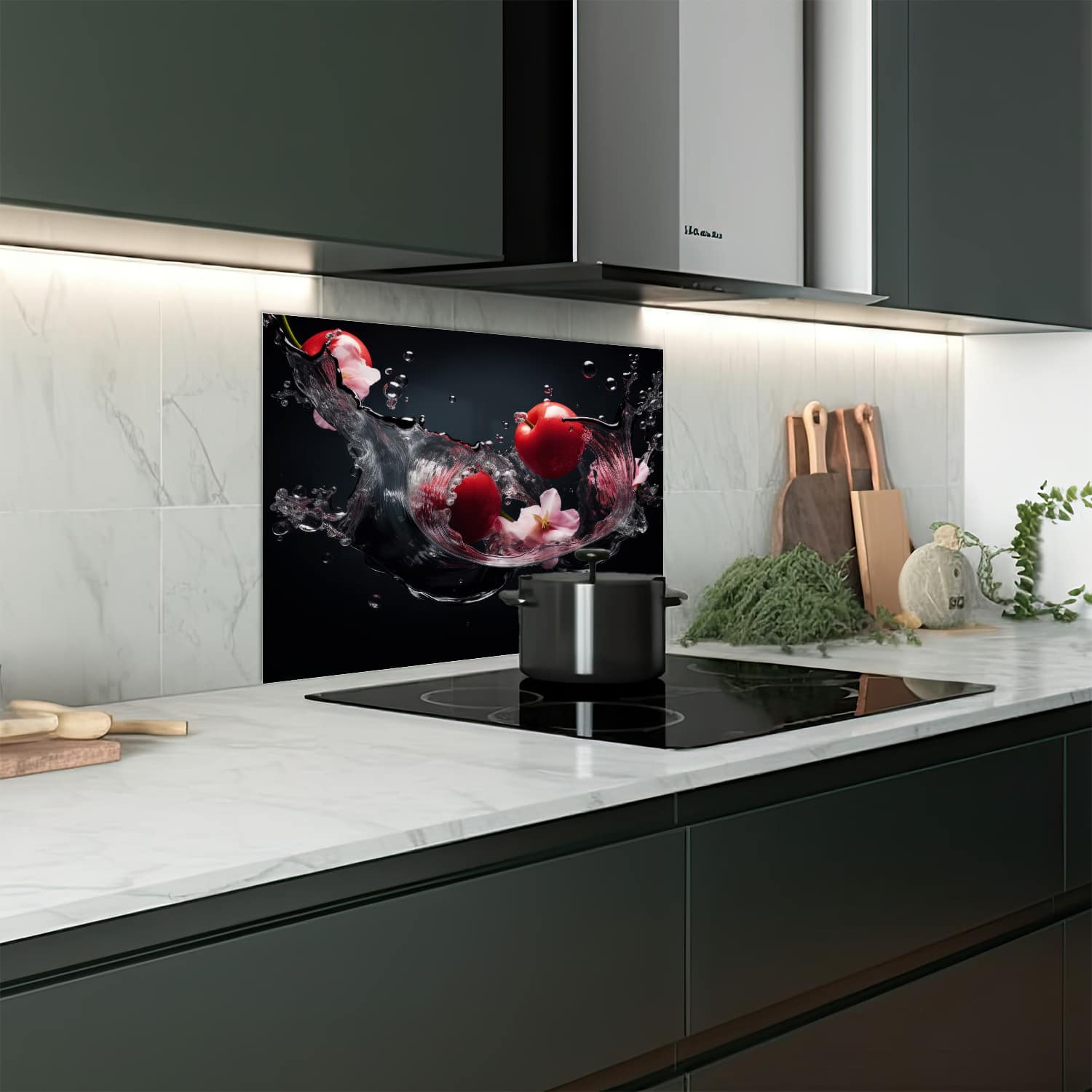 Eigen afmeting spatscherm-op-maat Keuken - Hittebestendig gehard glas - Tomaten Splash