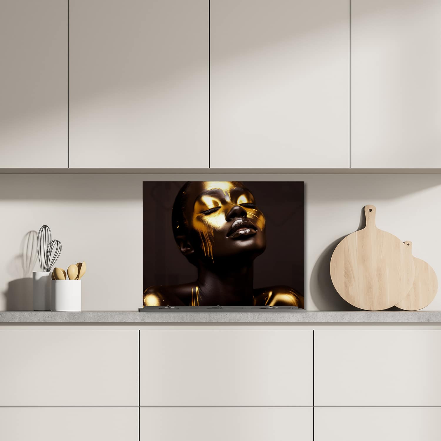Eigen afmeting spatscherm-op-maat Keuken - Hittebestendig gehard glas - Luxe Goud/Zwarte Textuur