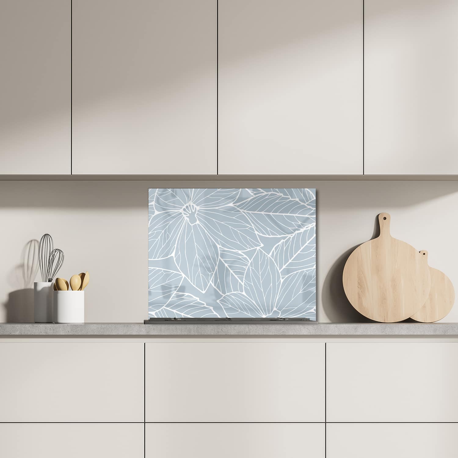 Eigen afmeting spatscherm-op-maat Keuken - Hittebestendig gehard glas - Abstracte Bloemenlijntekening