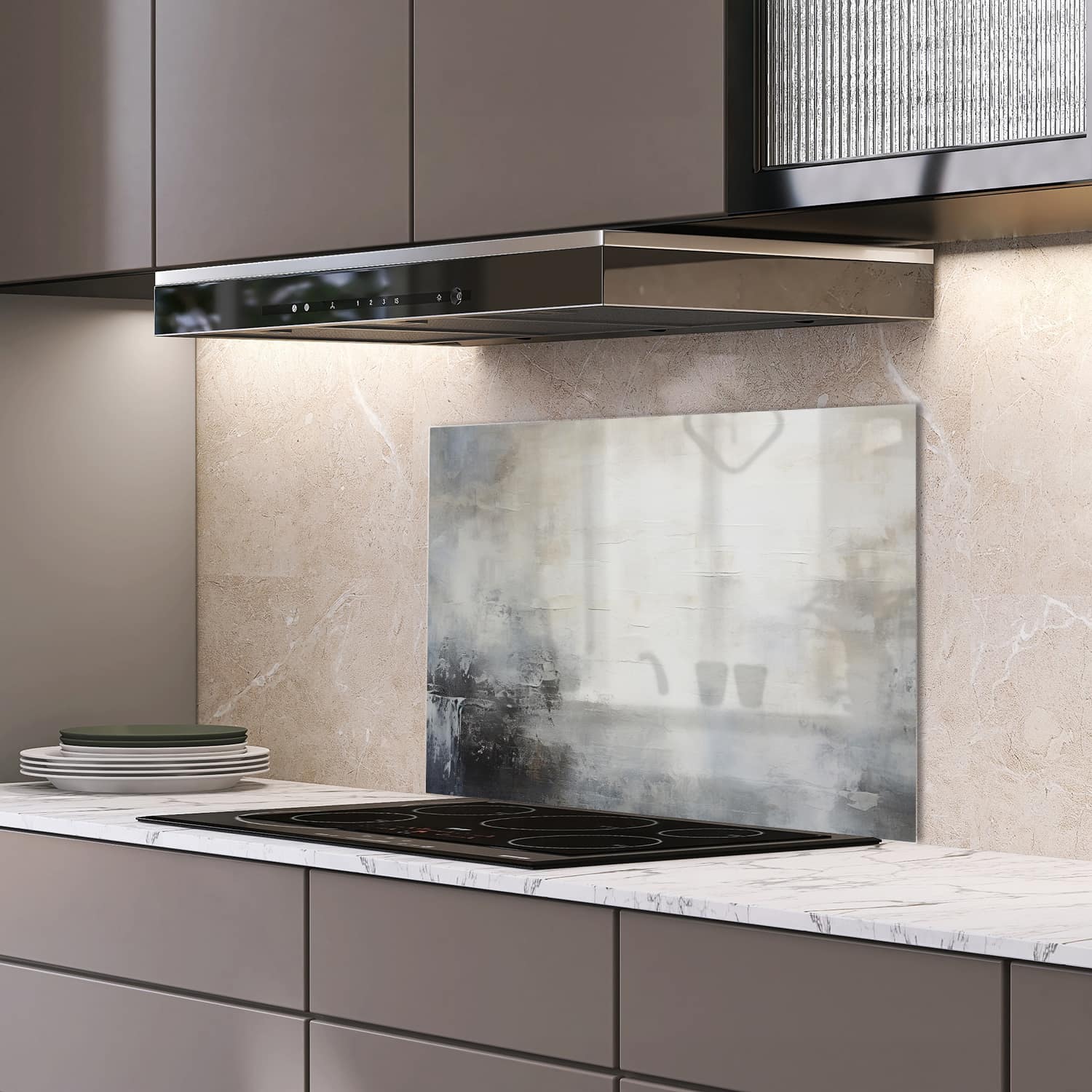 Eigen afmeting spatscherm-op-maat Keuken - Hittebestendig gehard glas - Abstract Minimalistisch Olieverfschilderij