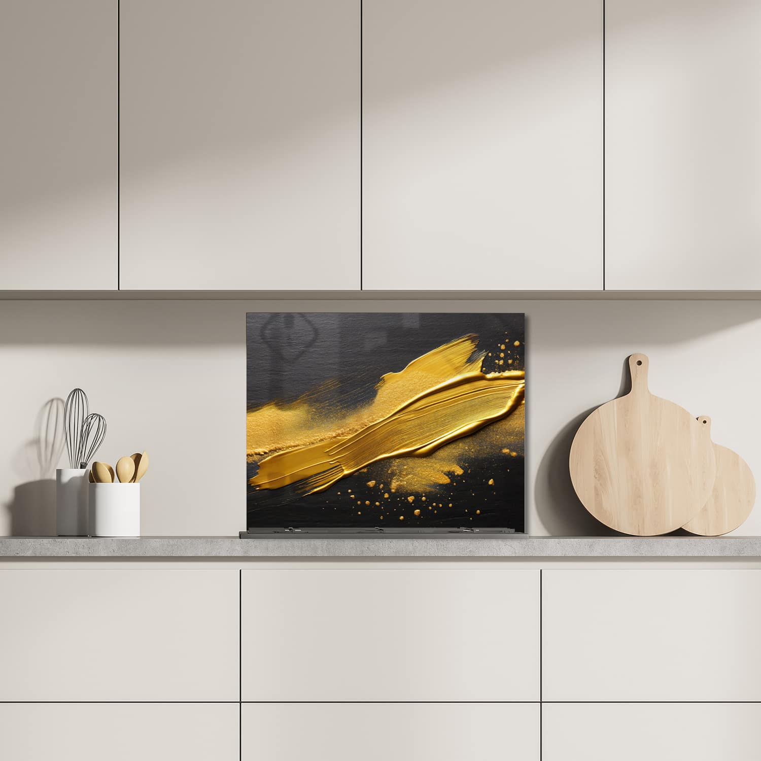 Eigen afmeting spatscherm-op-maat Keuken - Hittebestendig gehard glas - Gouden Verf Streek