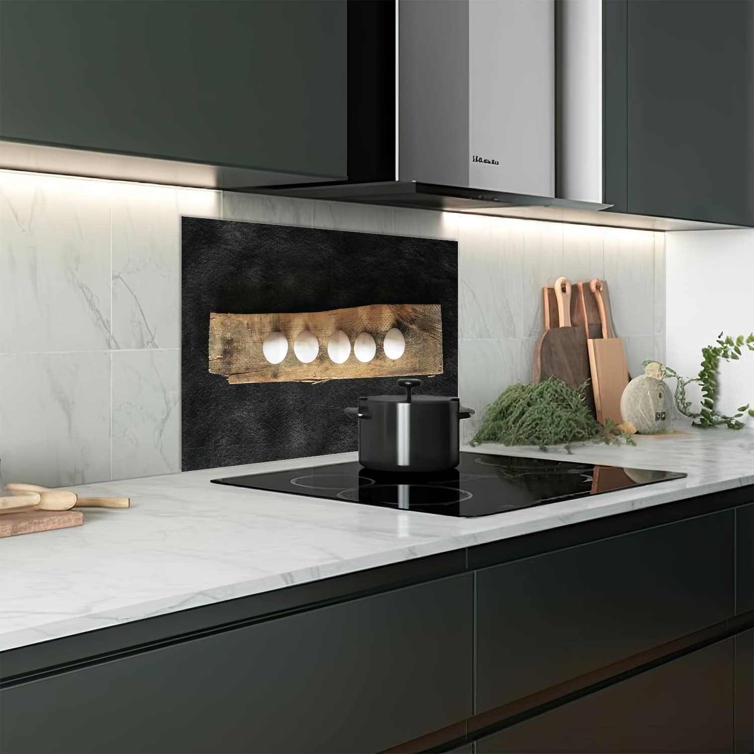 Eigen afmeting spatscherm-op-maat Keuken - Hittebestendig gehard glas - Eieren op Plank