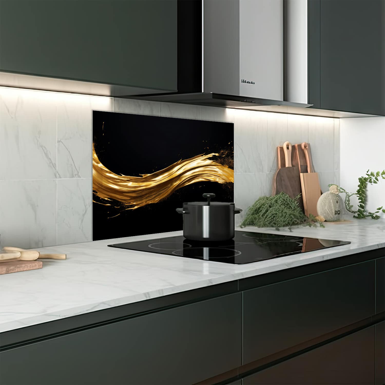 Eigen afmeting spatscherm-op-maat Keuken - Hittebestendig gehard glas - Gouden kwaststreek