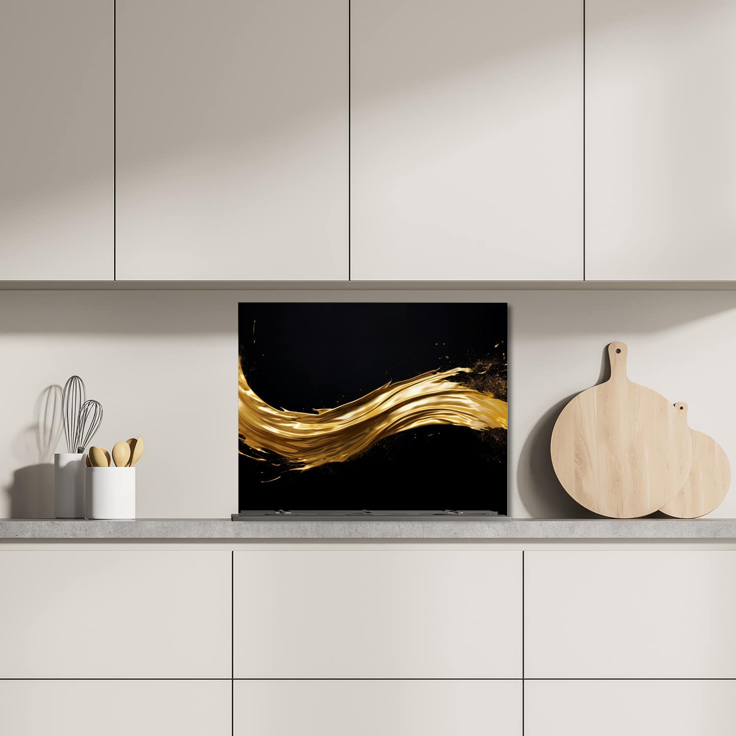 Eigen afmeting spatscherm-op-maat Keuken - Hittebestendig gehard glas - Gouden kwaststreek