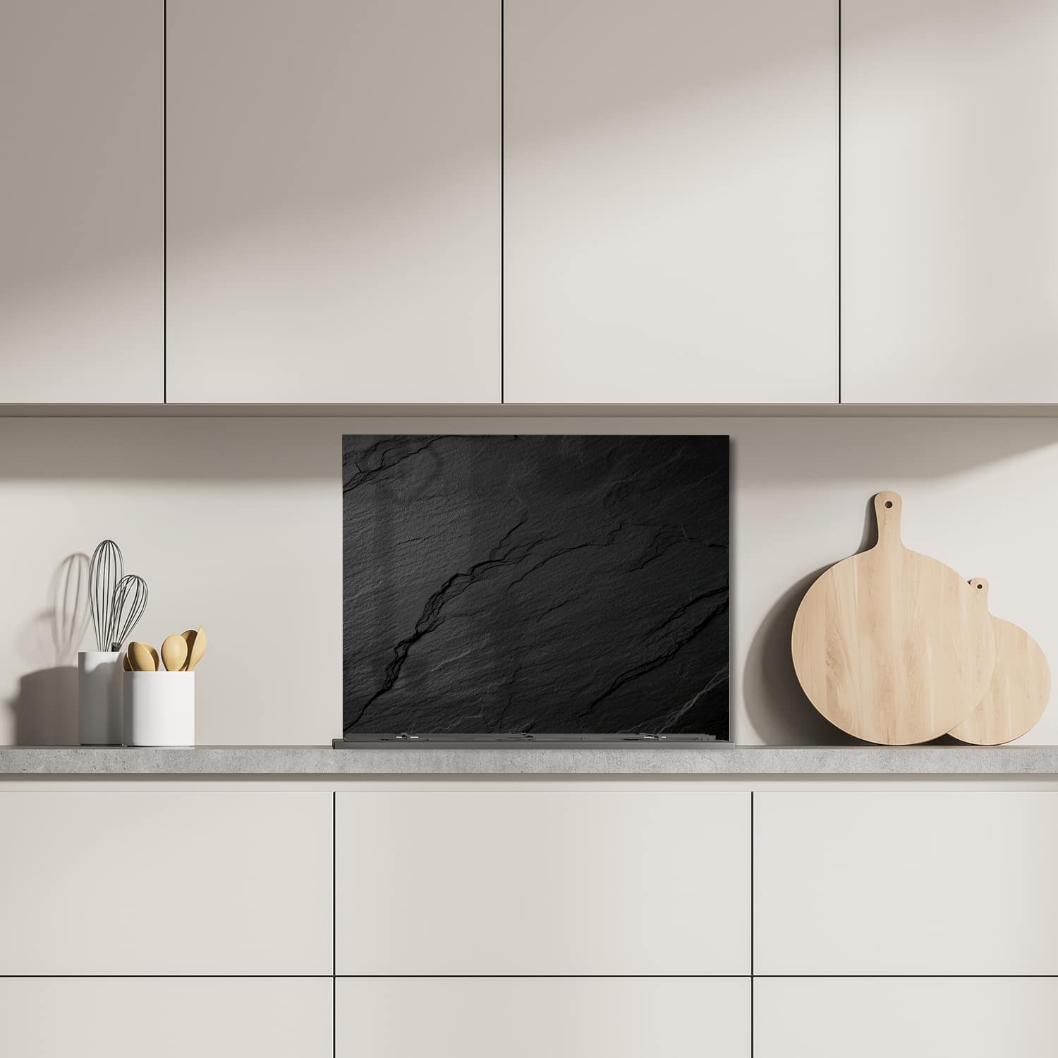 Eigen afmeting spatscherm-op-maat Keuken - Hittebestendig gehard glas - Leisteen Zwart
