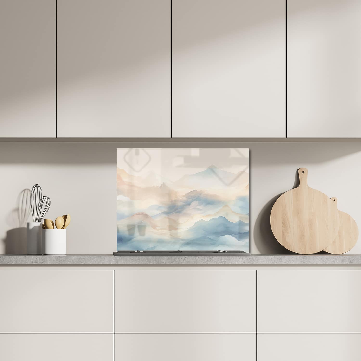 Eigen afmeting spatscherm-op-maat Keuken - Hittebestendig gehard glas - Waterverf Schilderij Landschap