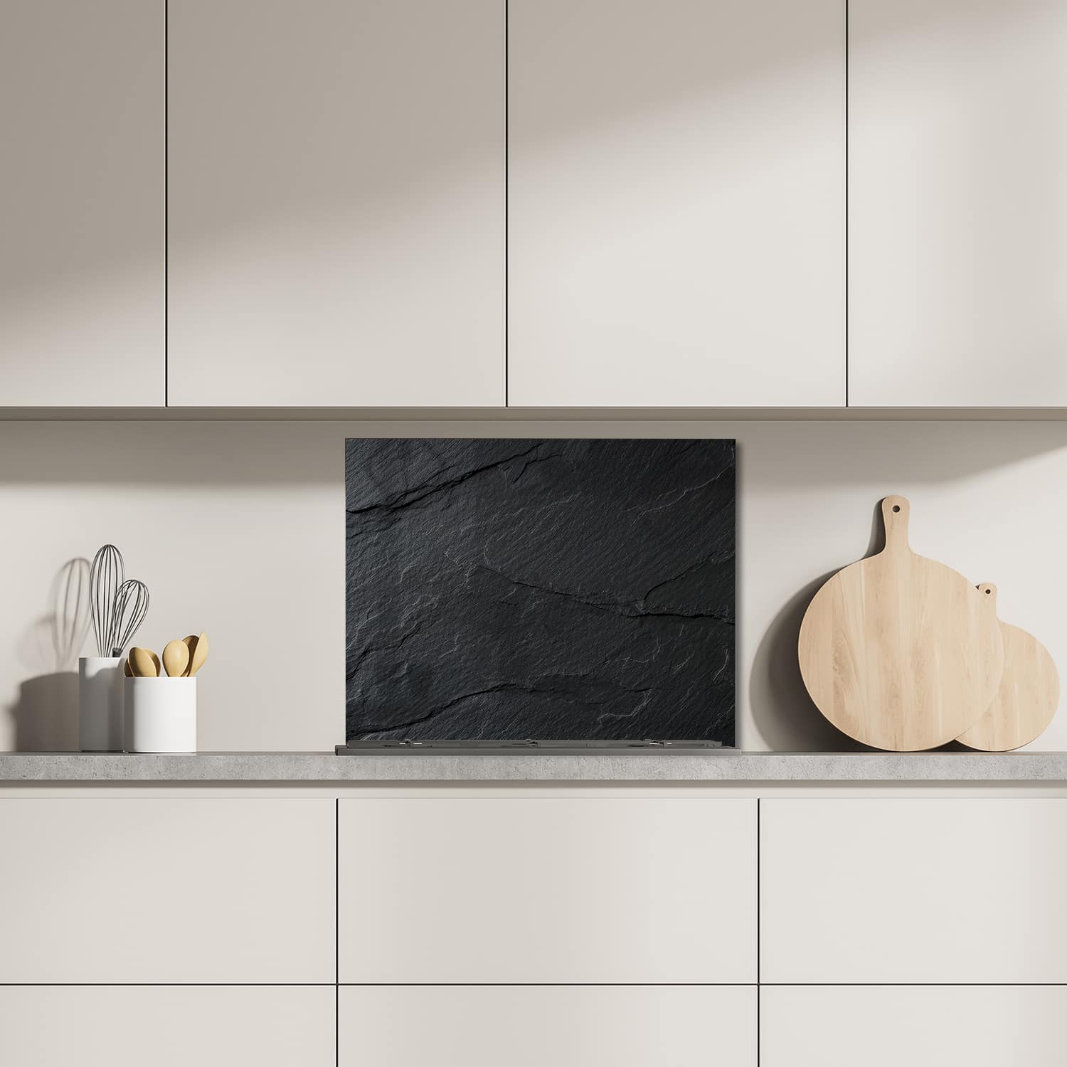 Eigen afmeting spatscherm-op-maat Keuken - Hittebestendig gehard glas - Leisteen Textuur