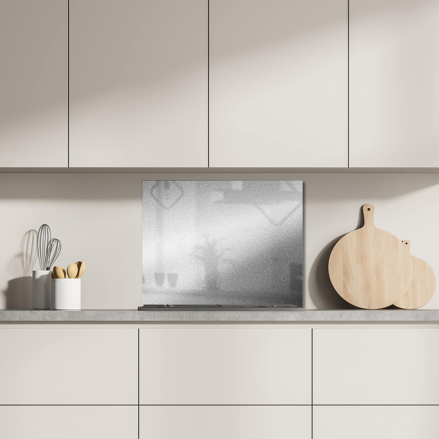 Eigen afmeting spatscherm-op-maat Keuken - Hittebestendig gehard glas - Zilveren Matte Textuur