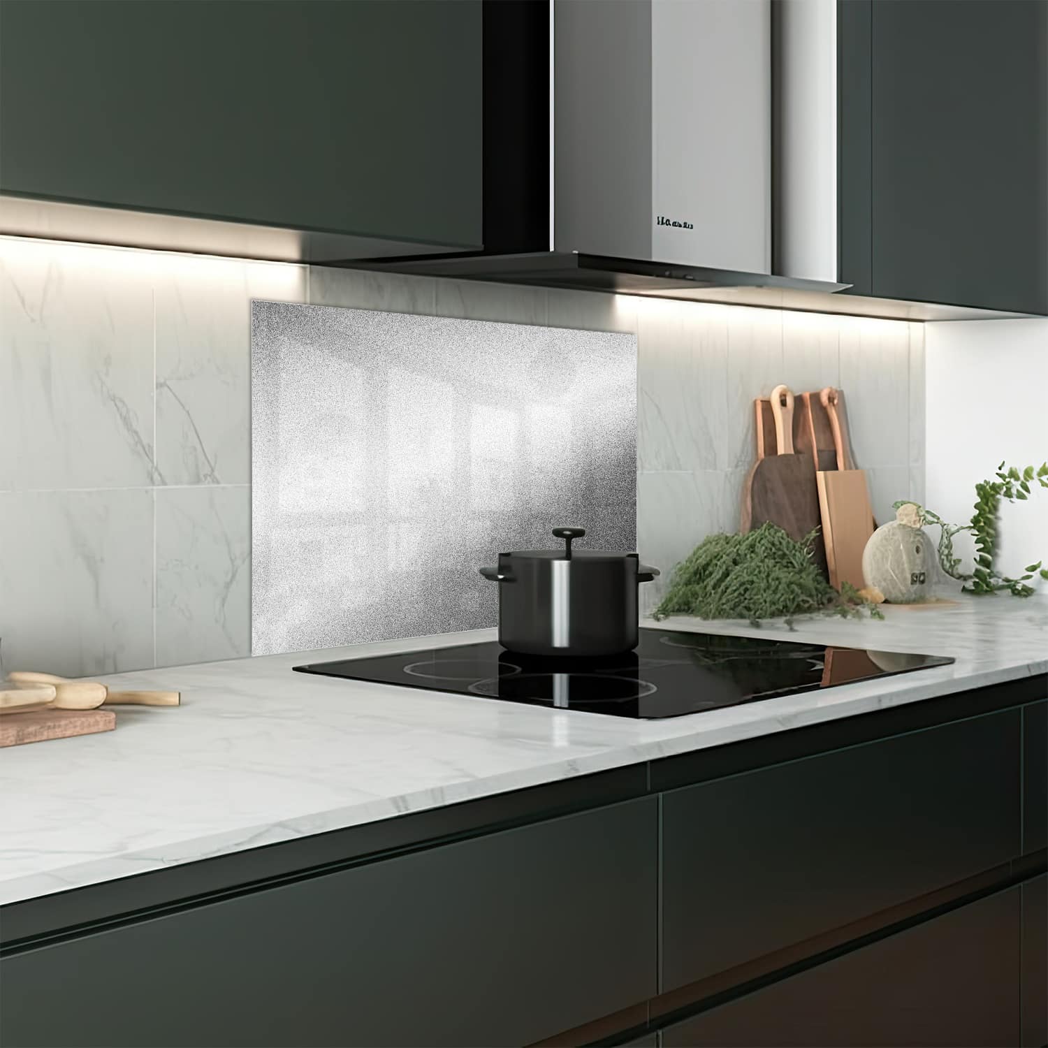 Eigen afmeting spatscherm-op-maat Keuken - Hittebestendig gehard glas - Zilveren Matte Textuur
