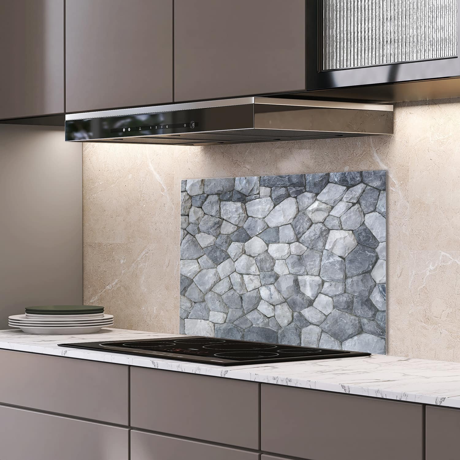 Eigen afmeting spatscherm-op-maat Keuken - Hittebestendig gehard glas - Decoratieve Leistenen Muur