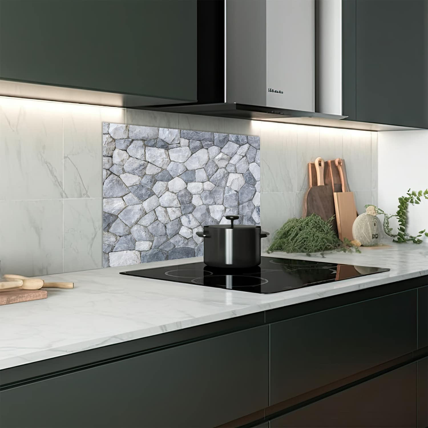 Eigen afmeting spatscherm-op-maat Keuken - Hittebestendig gehard glas - Decoratieve Leistenen Muur