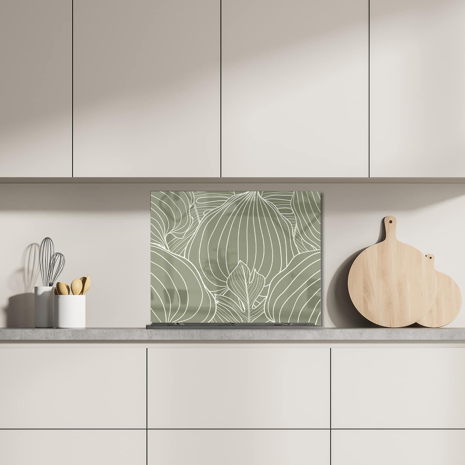 Eigen afmeting spatscherm-op-maat Keuken - Hittebestendig gehard glas - Botanisch Blad Lijnkunst Patroon