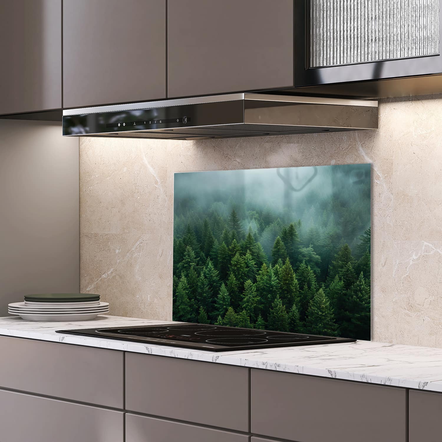 Eigen afmeting spatscherm-op-maat Keuken - Hittebestendig gehard glas - Dicht Groen Bos