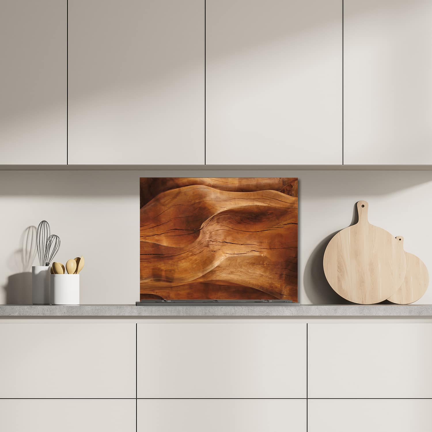 Eigen afmeting spatscherm-op-maat Keuken - Hittebestendig gehard glas - Golvend Hout