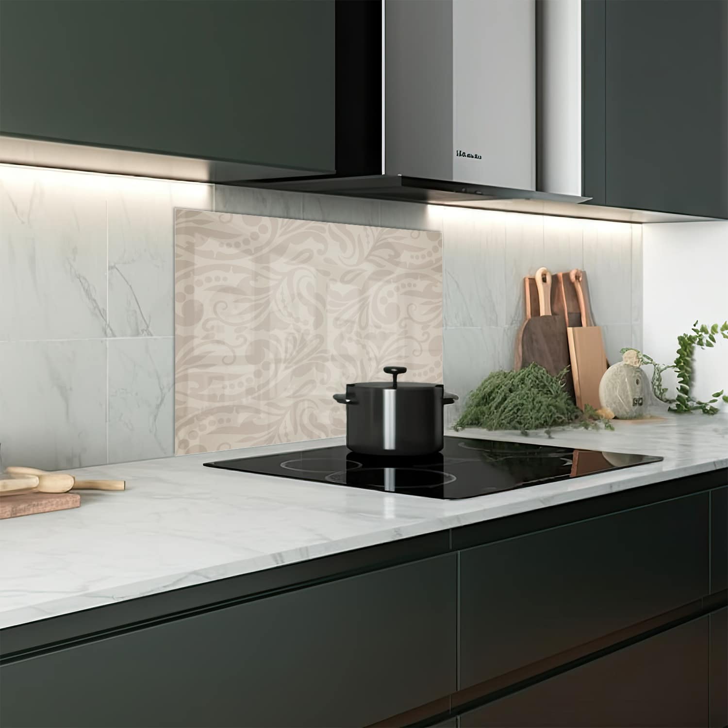 Eigen afmeting spatscherm-op-maat Keuken - Hittebestendig gehard glas - Decoratief Klassiek Bloemenpatroon