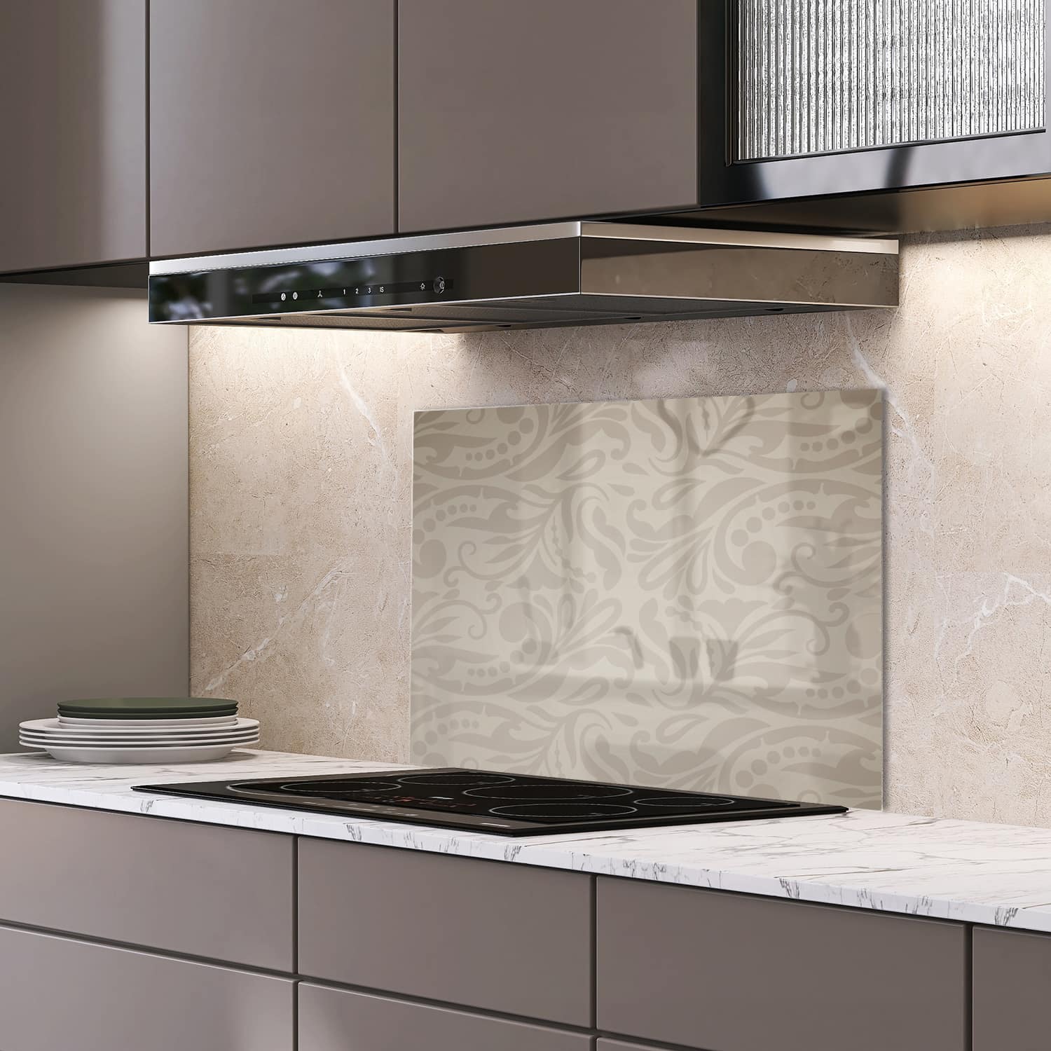 Eigen afmeting spatscherm-op-maat Keuken - Hittebestendig gehard glas - Decoratief Klassiek Bloemenpatroon