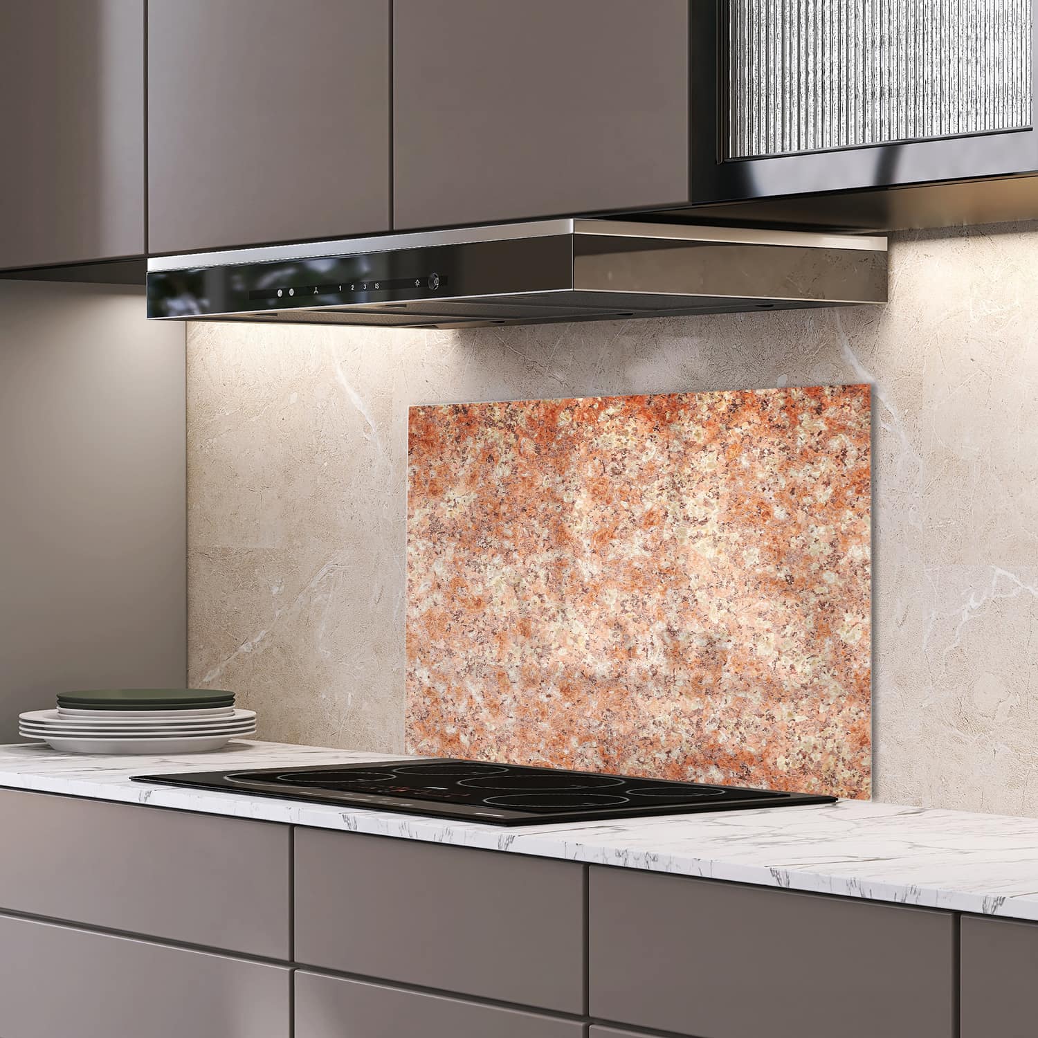 Eigen afmeting spatscherm-op-maat Keuken - Hittebestendig gehard glas - Geel Graniet