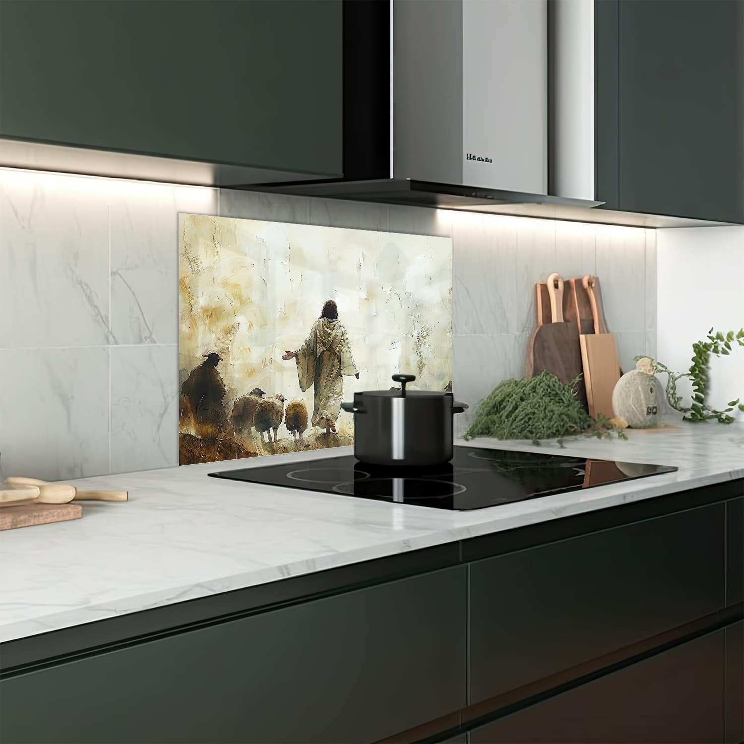 Eigen afmeting spatscherm-op-maat Keuken - Hittebestendig gehard glas - Waterverf Schilderij Jezus