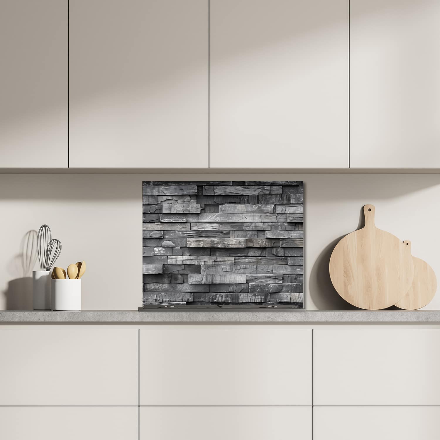 Eigen afmeting spatscherm-op-maat Keuken - Hittebestendig gehard glas - Stenen Muur Zwart-Wit