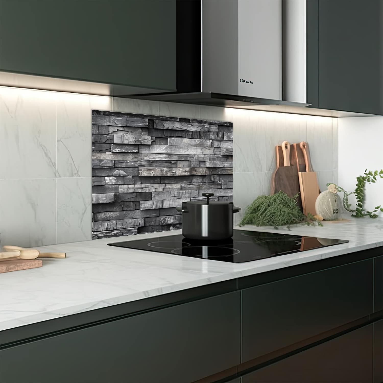 Eigen afmeting spatscherm-op-maat Keuken - Hittebestendig gehard glas - Stenen Muur Zwart-Wit