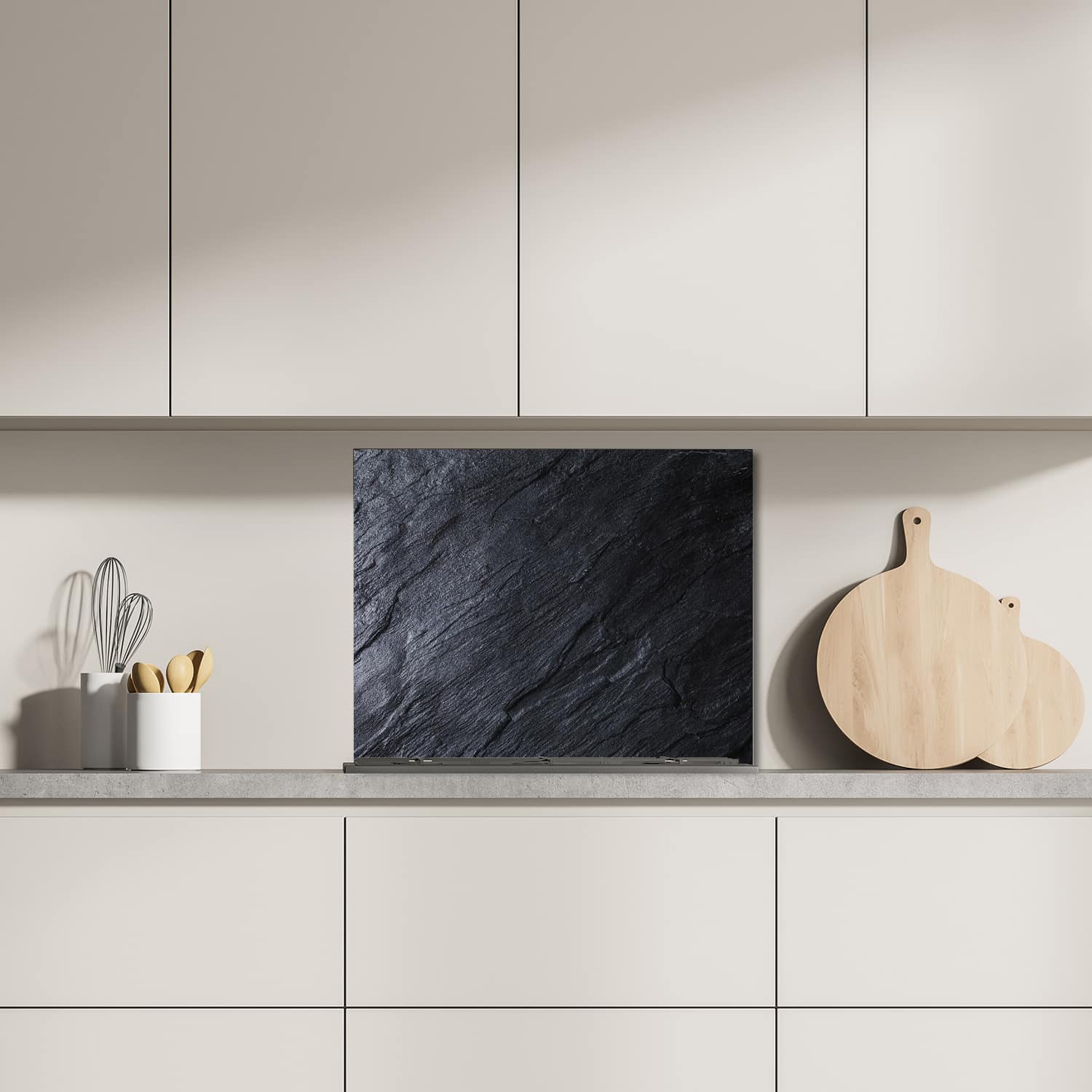 Eigen afmeting spatscherm-op-maat Keuken - Hittebestendig gehard glas - Zwarte Leisteen