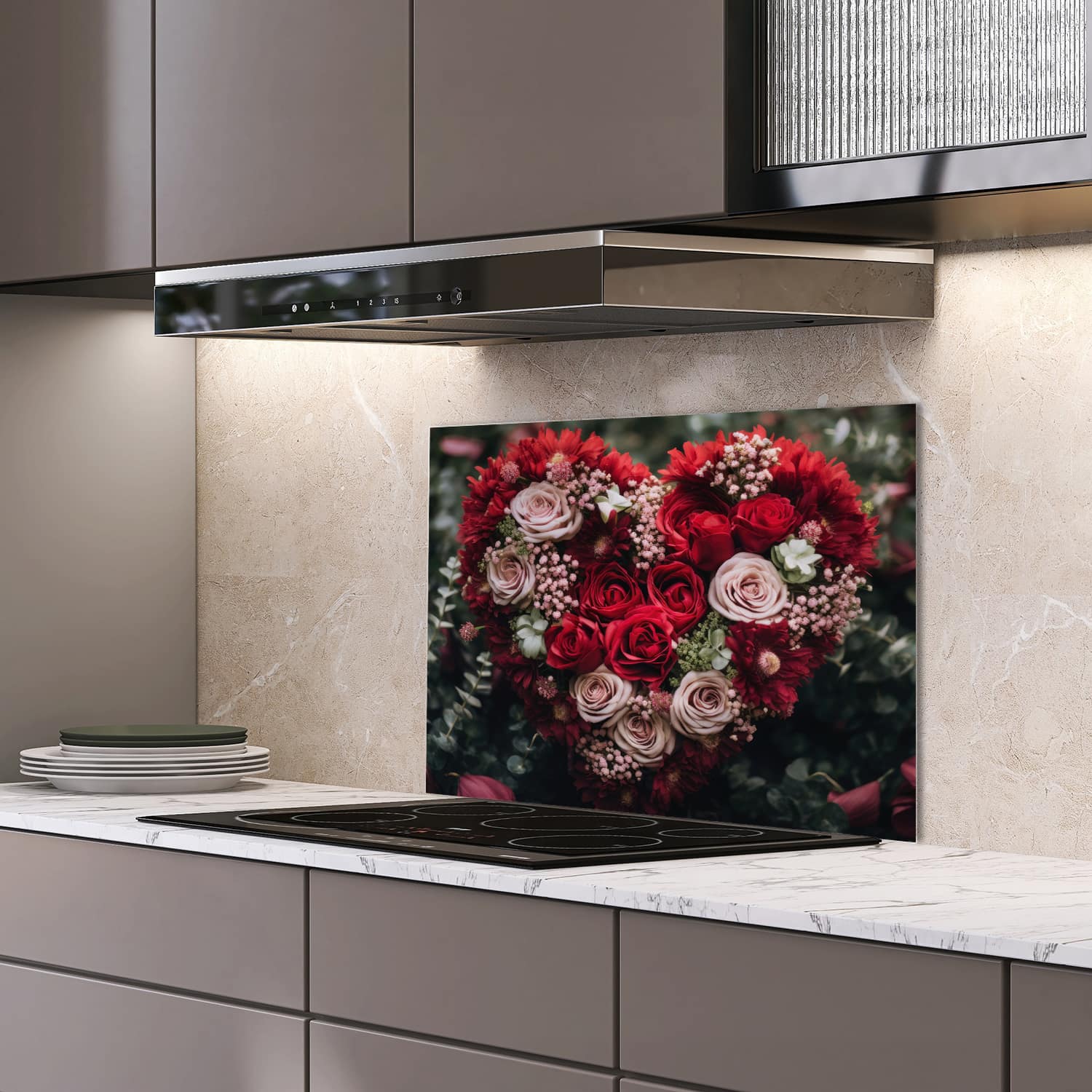 Eigen afmeting spatscherm-op-maat Keuken - Hittebestendig gehard glas - Hart van Bloemen