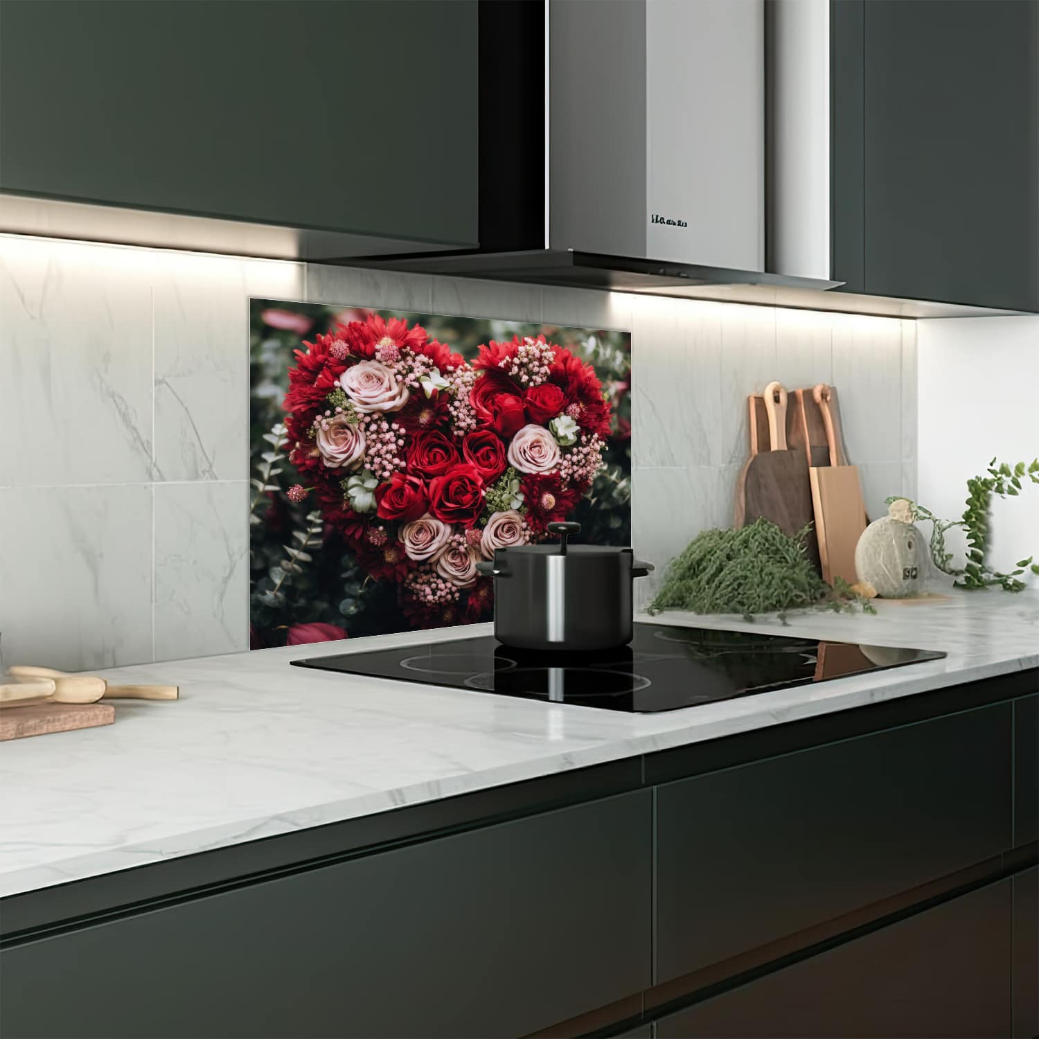Eigen afmeting spatscherm-op-maat Keuken - Hittebestendig gehard glas - Hart van Bloemen