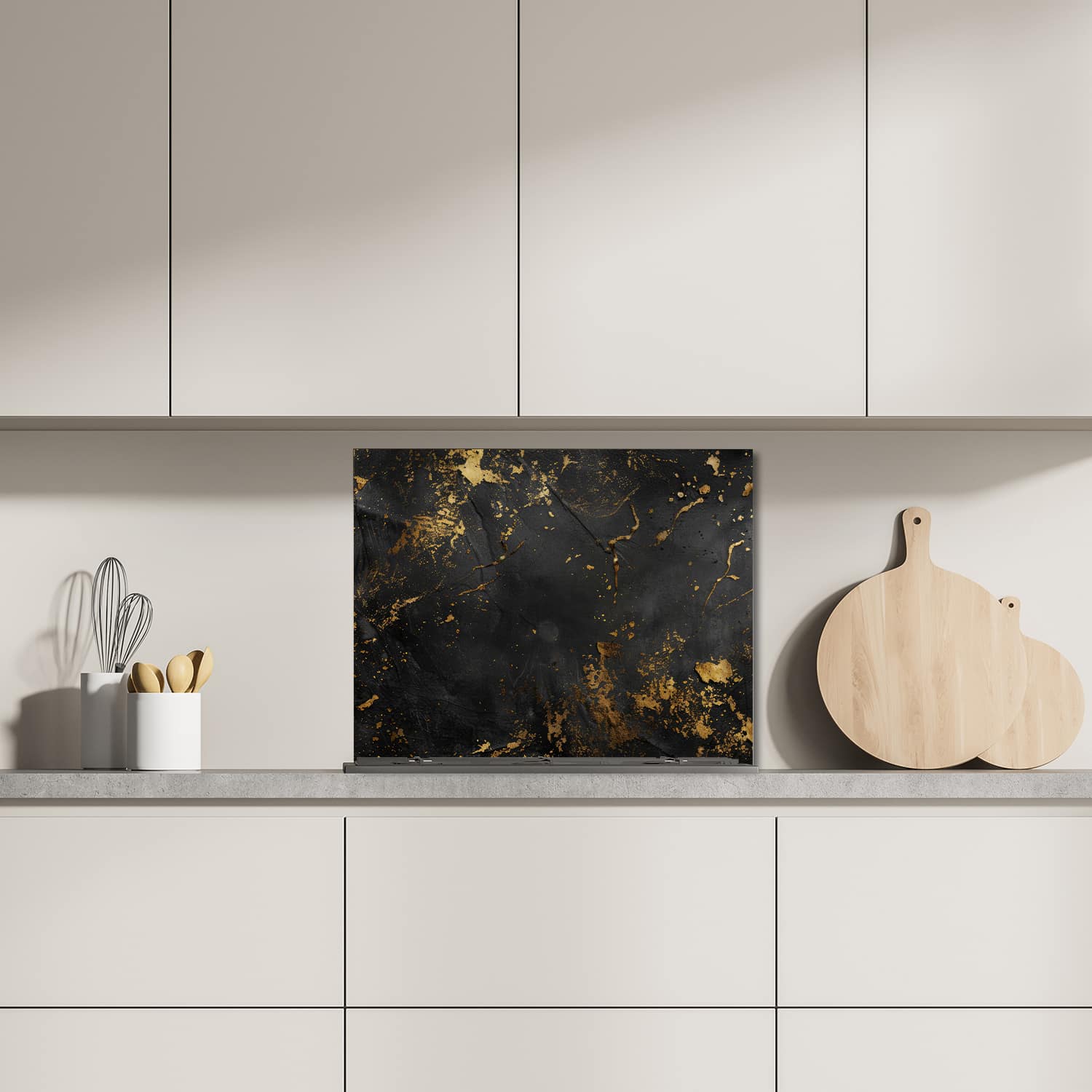 Eigen afmeting spatscherm-op-maat Keuken - Hittebestendig gehard glas - Zwart/Goud Ruwe Textuur