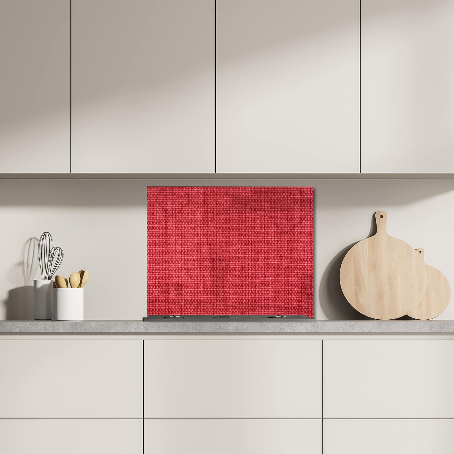 Eigen afmeting spatscherm-op-maat Keuken - Hittebestendig gehard glas - Rode Linnen Textuur