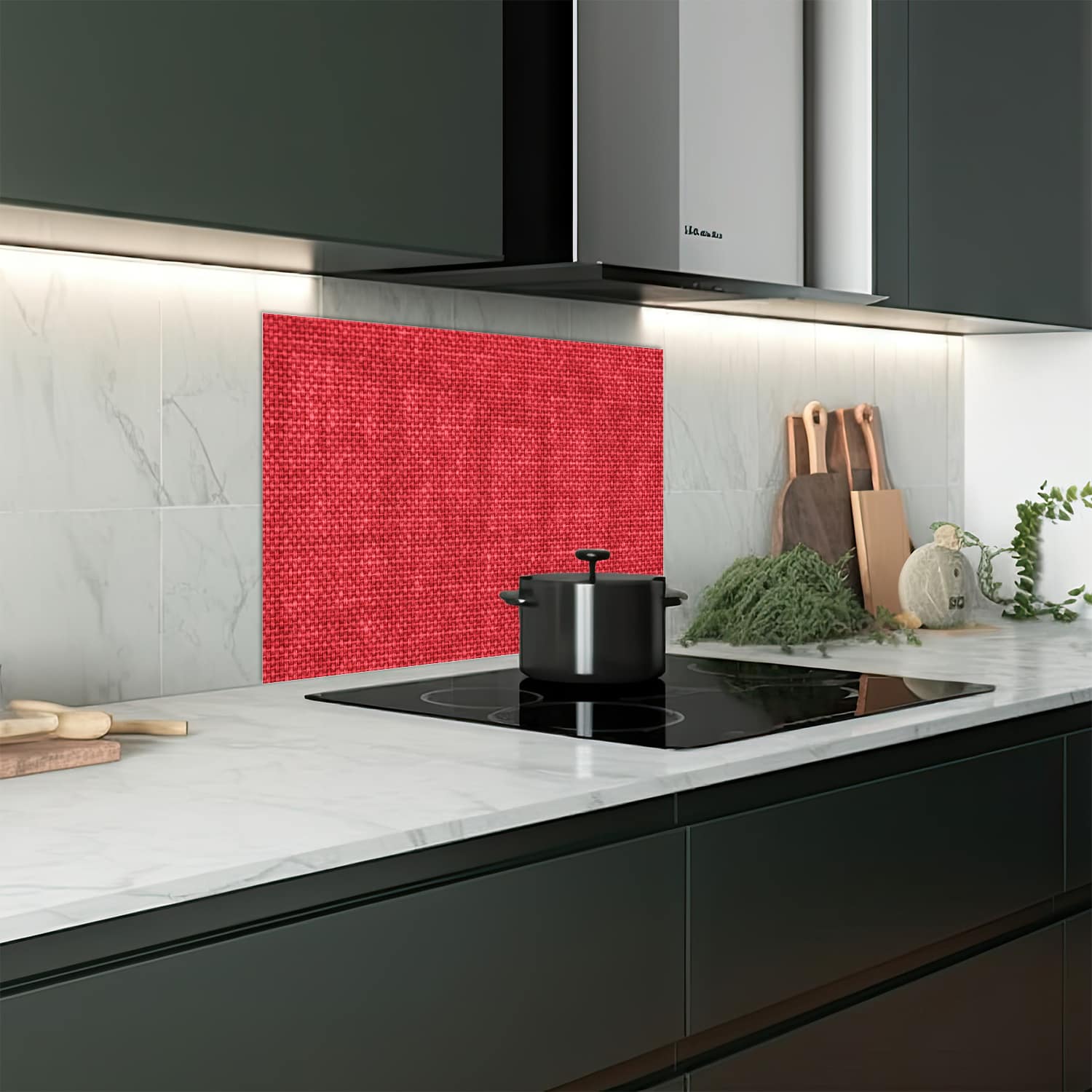 Eigen afmeting spatscherm-op-maat Keuken - Hittebestendig gehard glas - Rode Linnen Textuur