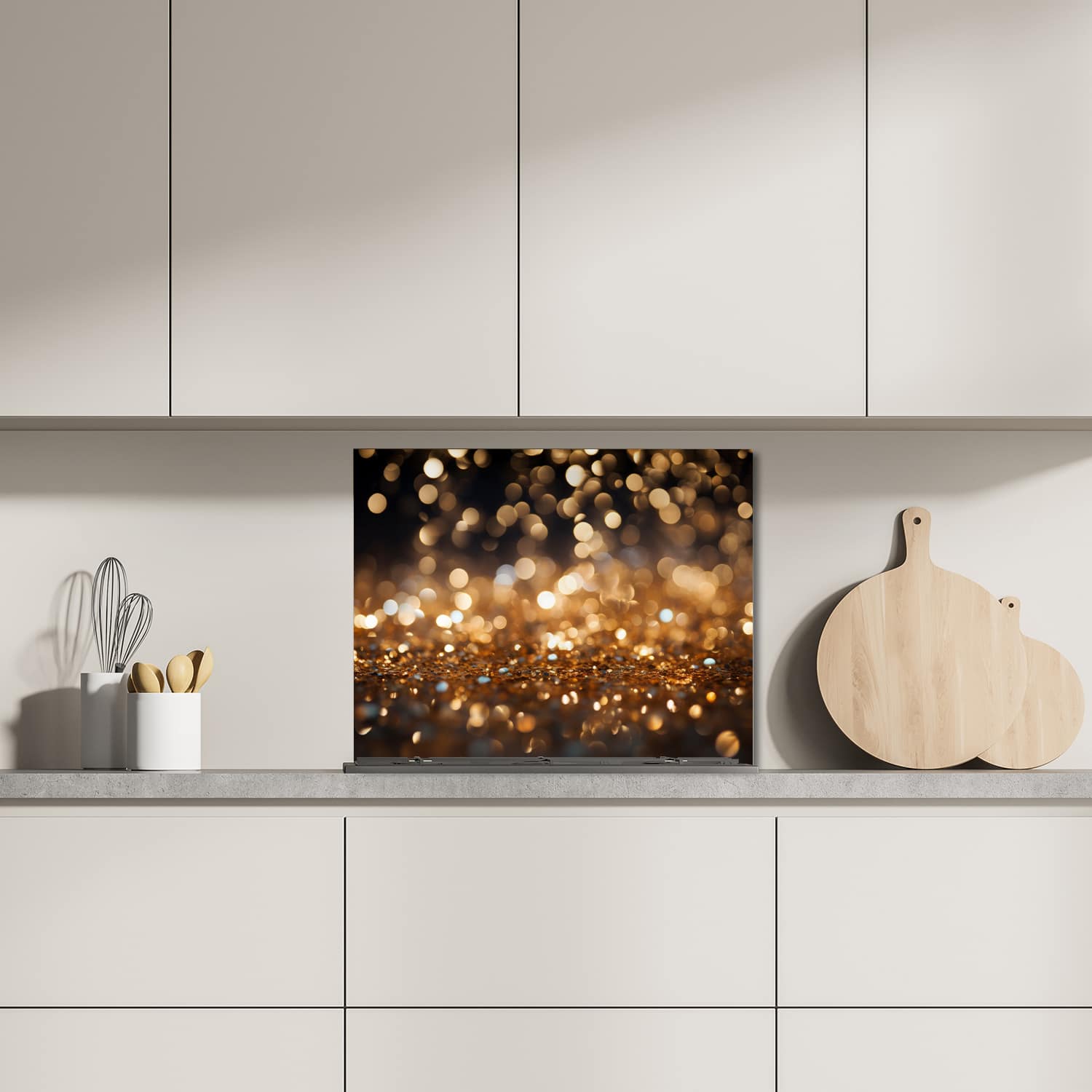 Eigen afmeting spatscherm-op-maat Keuken - Hittebestendig gehard glas - Gouden Glitters