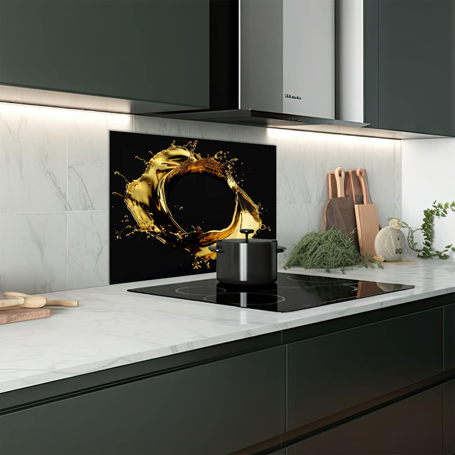 Eigen afmeting spatscherm-op-maat Keuken - Hittebestendig gehard glas - Gouden Cirkel