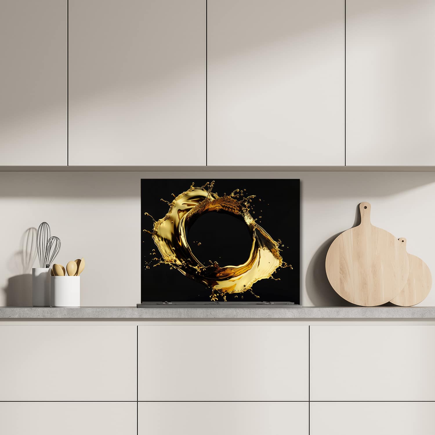 Eigen afmeting spatscherm-op-maat Keuken - Hittebestendig gehard glas - Gouden Cirkel