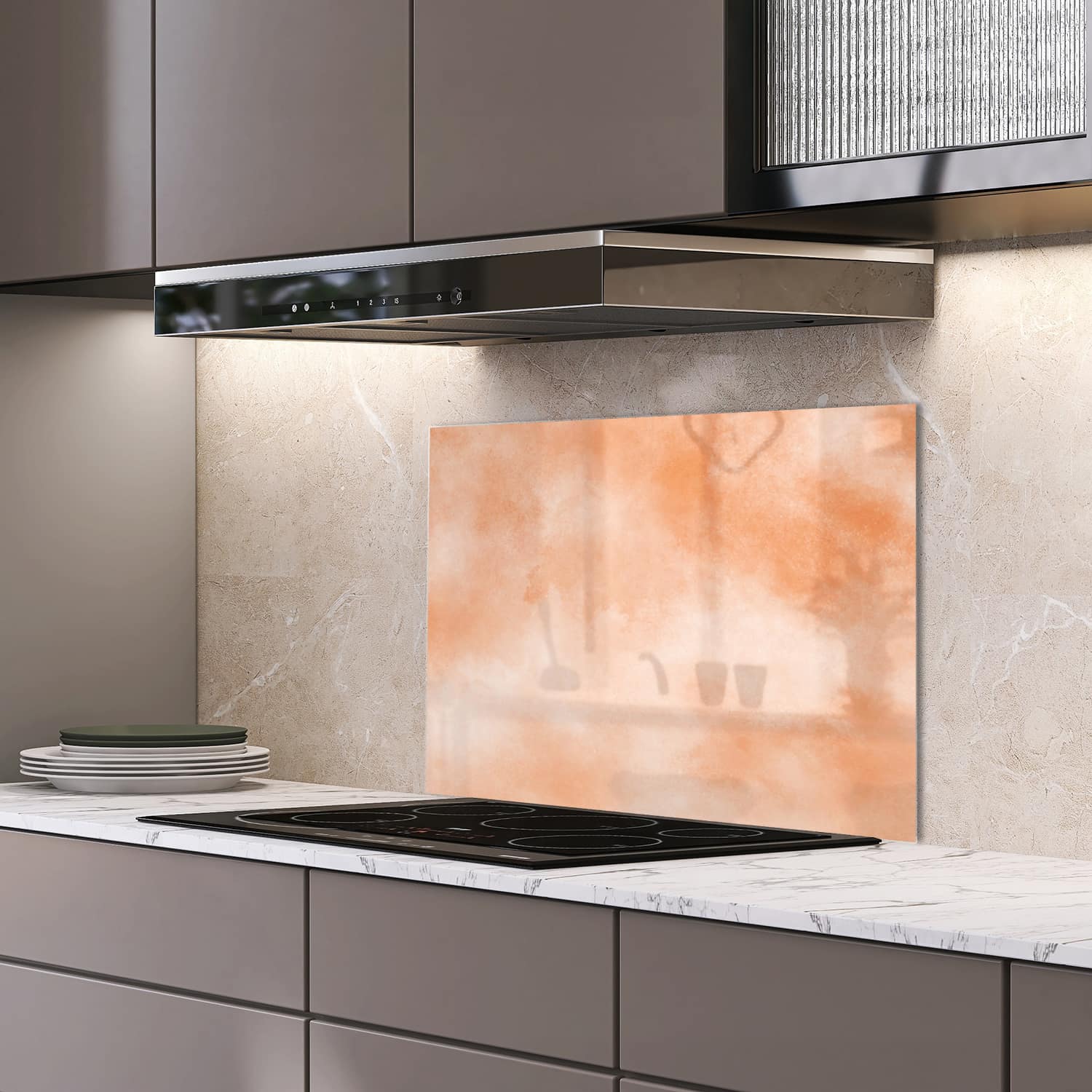Eigen afmeting spatscherm-op-maat Keuken - Hittebestendig gehard glas - Abstracte Waterverf Textuur