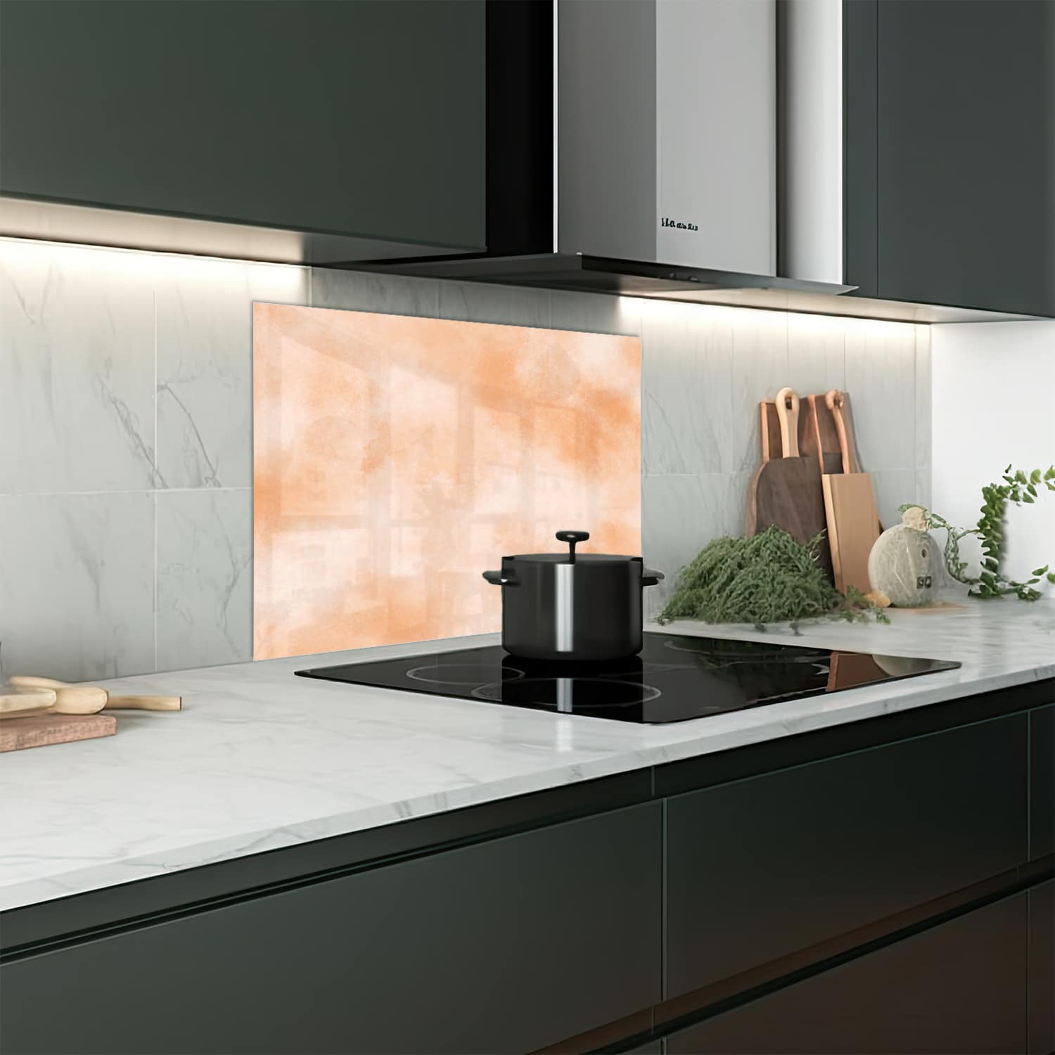 Eigen afmeting spatscherm-op-maat Keuken - Hittebestendig gehard glas - Abstracte Waterverf Textuur