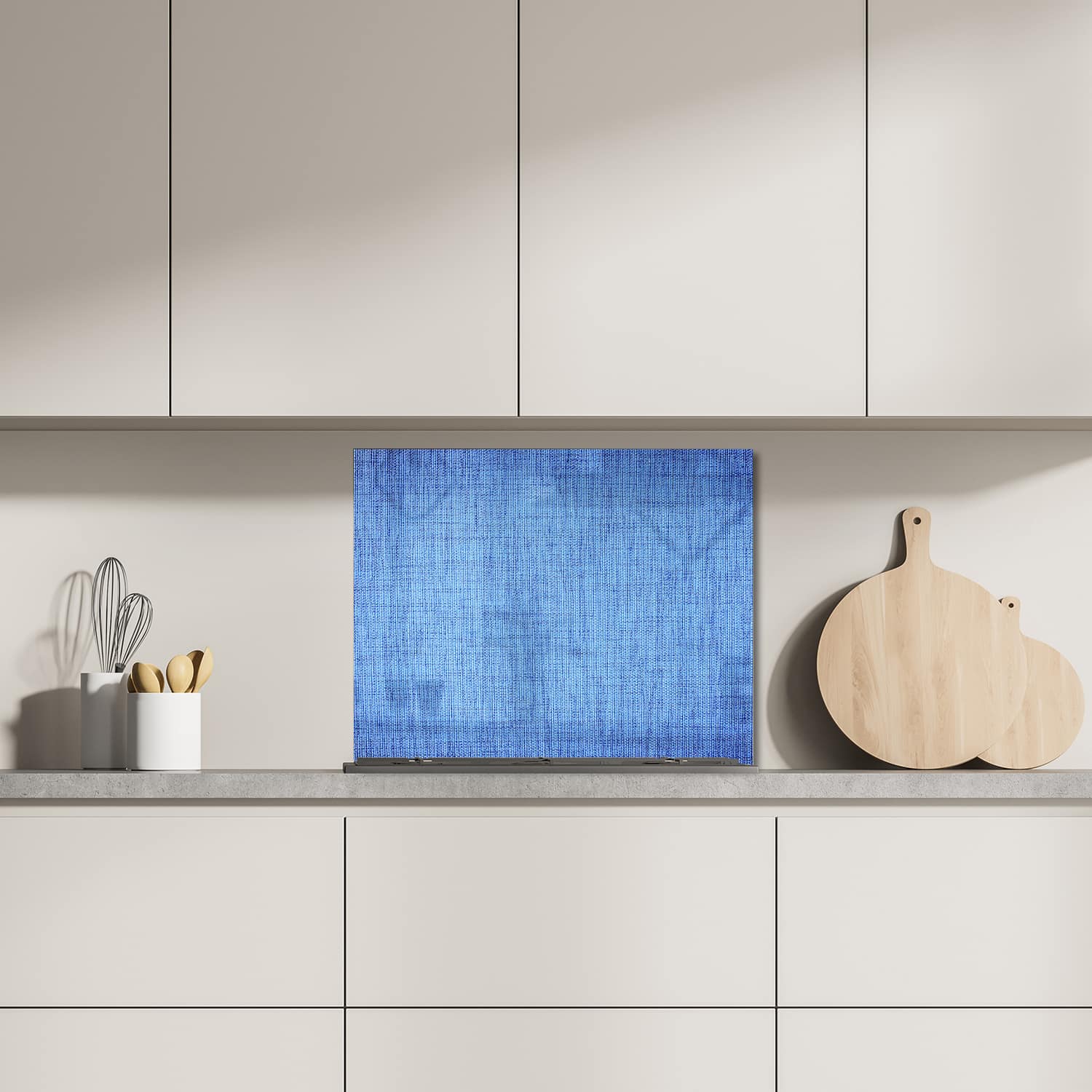 Eigen afmeting spatscherm-op-maat Keuken - Hittebestendig gehard glas - Blauwe Stof