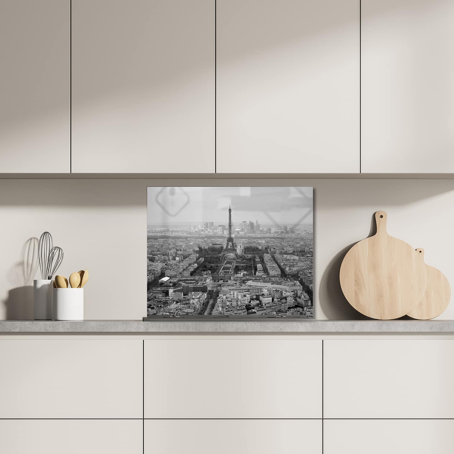 Eigen afmeting spatscherm-op-maat Keuken - Hittebestendig gehard glas - Parijs in Zwart-Wit vanuit de Lucht