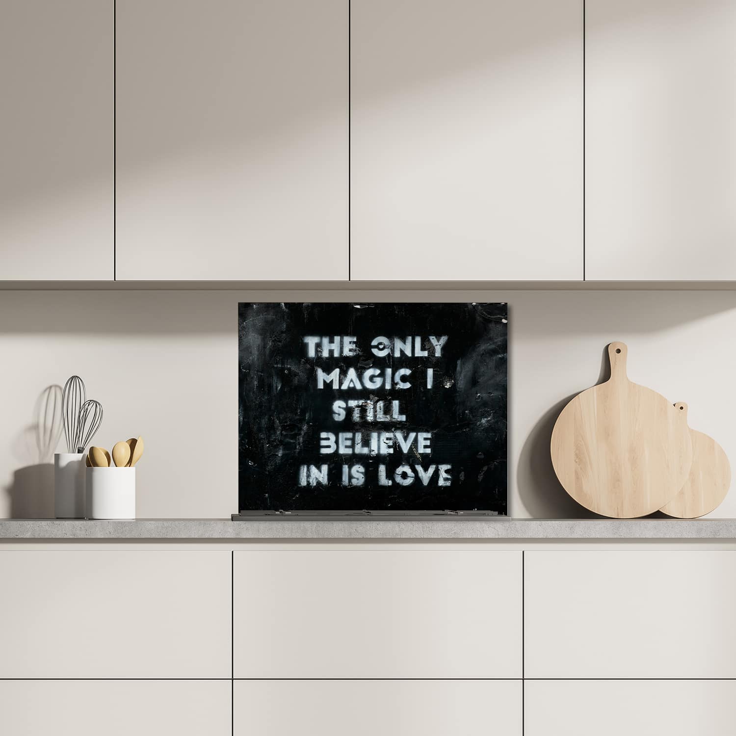Eigen afmeting spatscherm-op-maat Keuken - Hittebestendig gehard glas - Quote op Ruwe Achtergrond