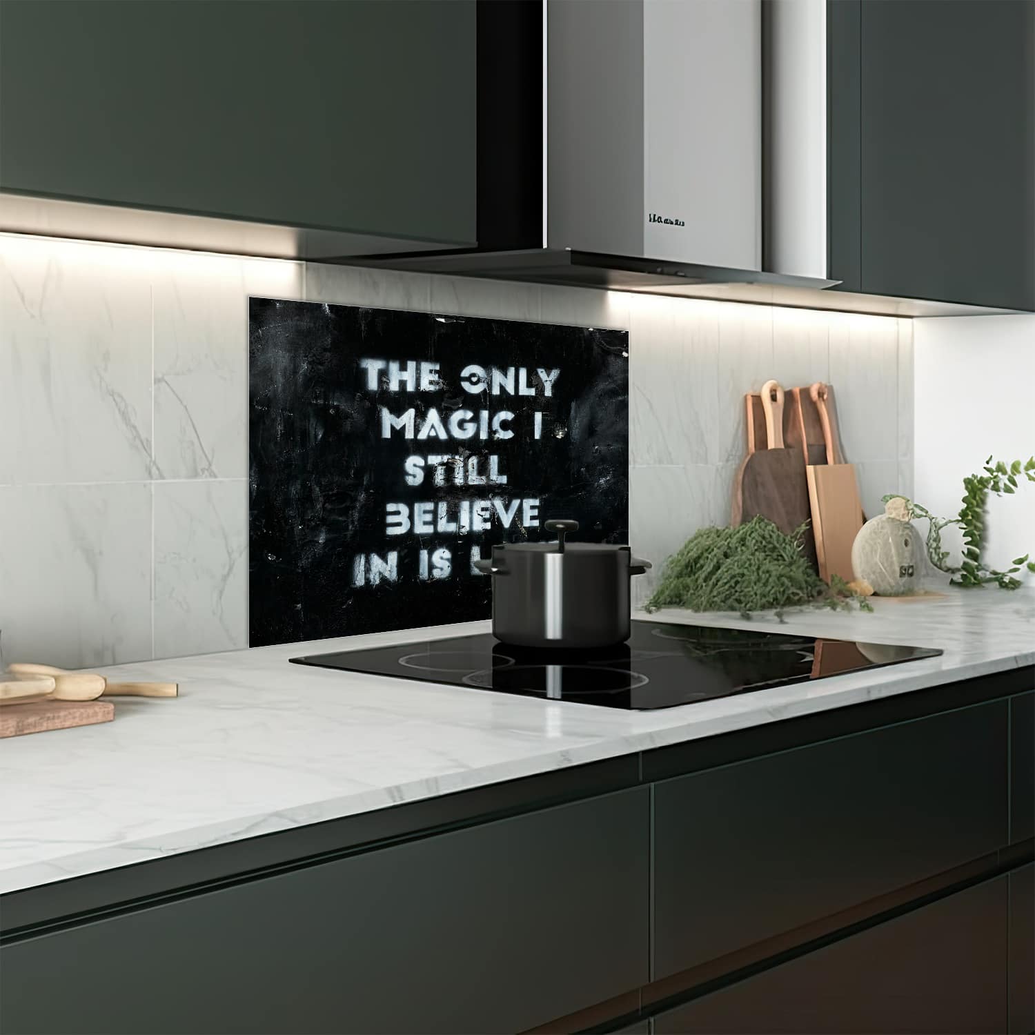 Eigen afmeting spatscherm-op-maat Keuken - Hittebestendig gehard glas - Quote op Ruwe Achtergrond