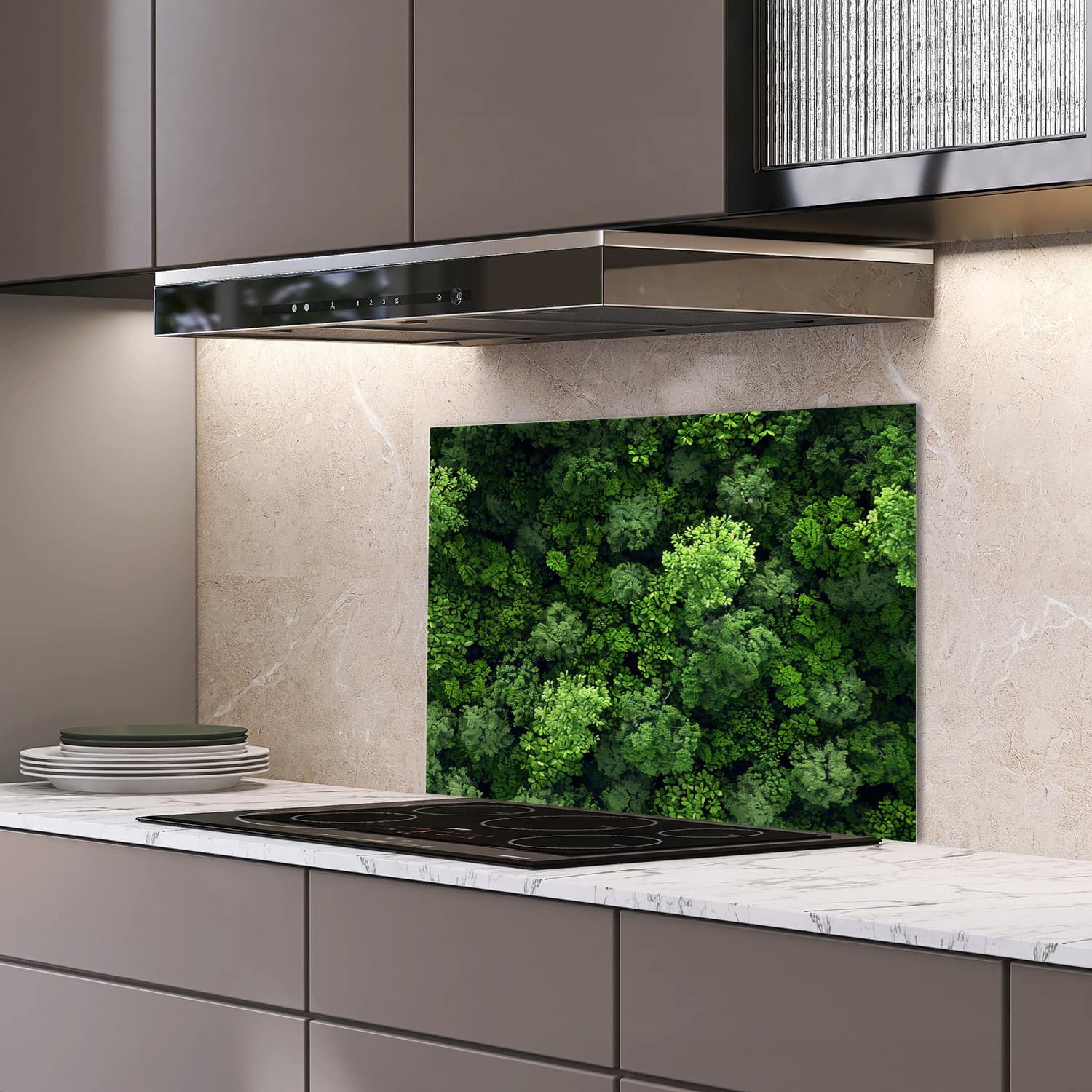 Eigen afmeting spatscherm-op-maat Keuken - Hittebestendig gehard glas - Bossen van Bovenaf