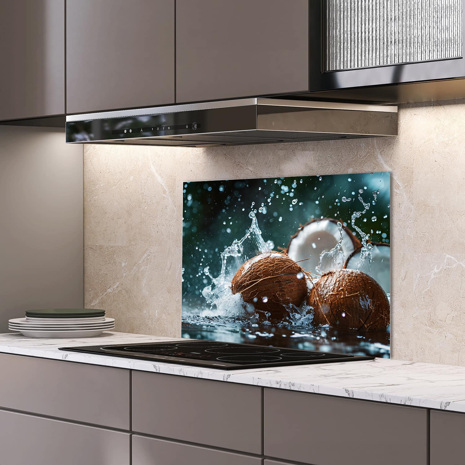 Eigen afmeting spatscherm-op-maat Keuken - Hittebestendig gehard glas - Kokos Splash