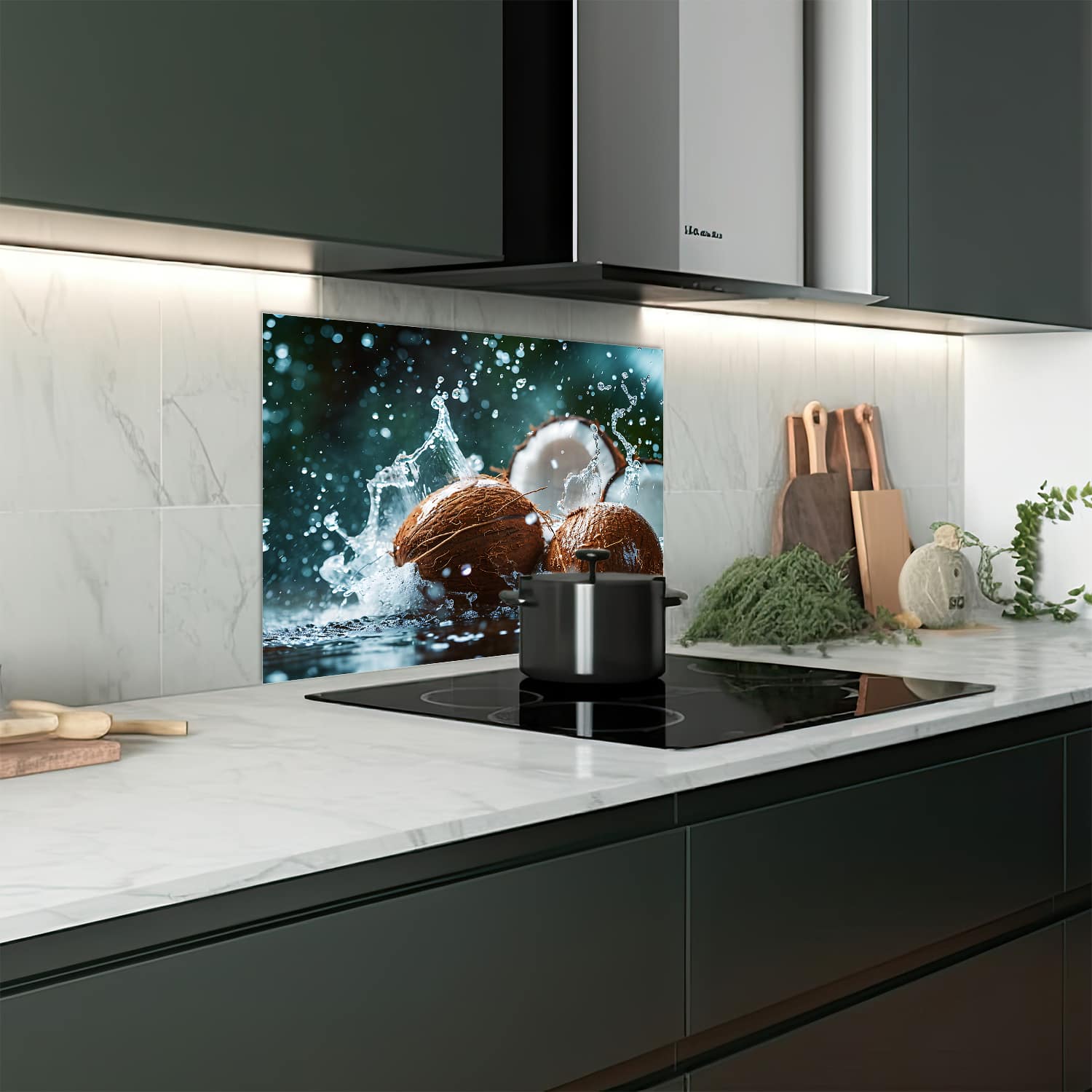 Eigen afmeting spatscherm-op-maat Keuken - Hittebestendig gehard glas - Kokos Splash