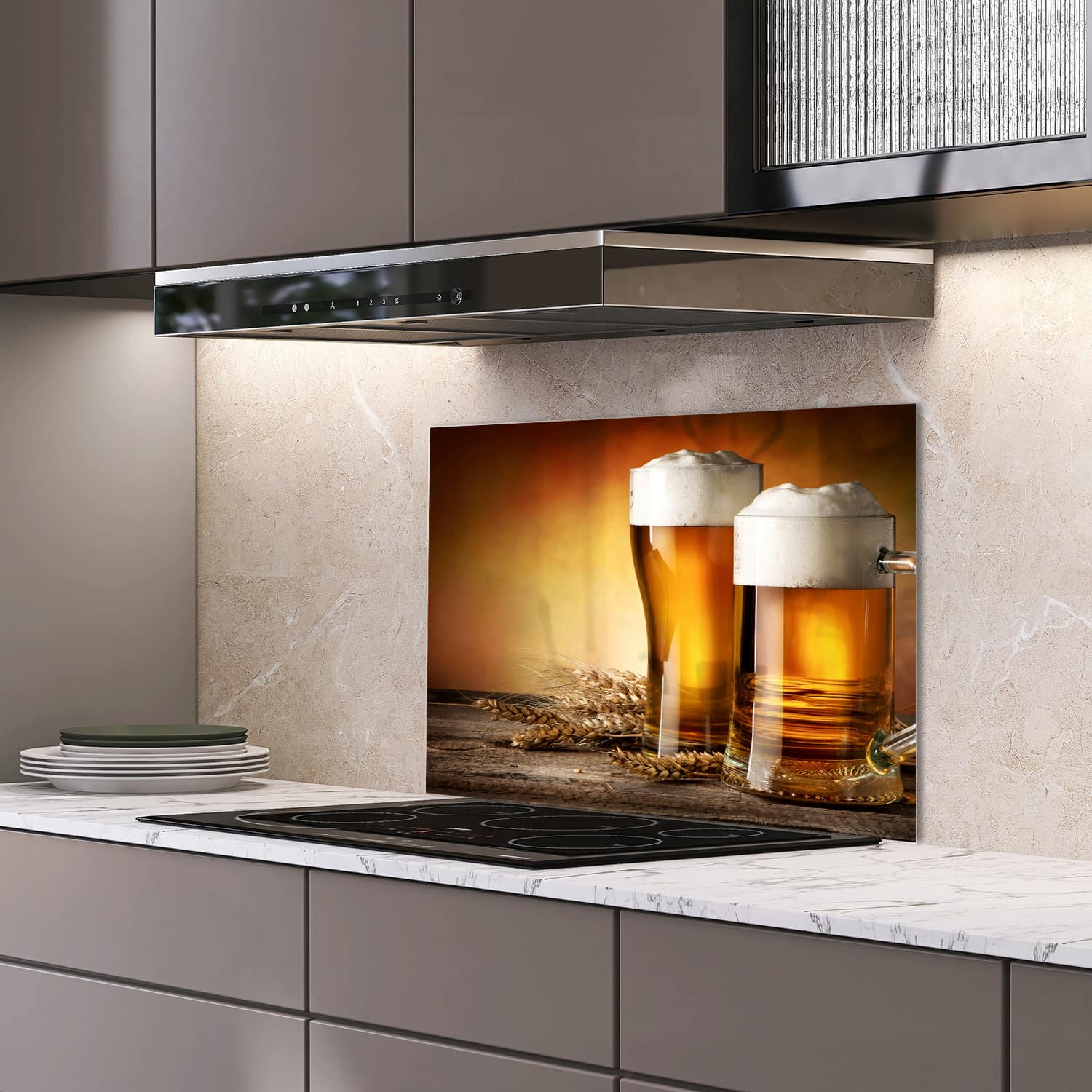 Eigen afmeting spatscherm-op-maat Keuken - Hittebestendig gehard glas - Bier en Gerst