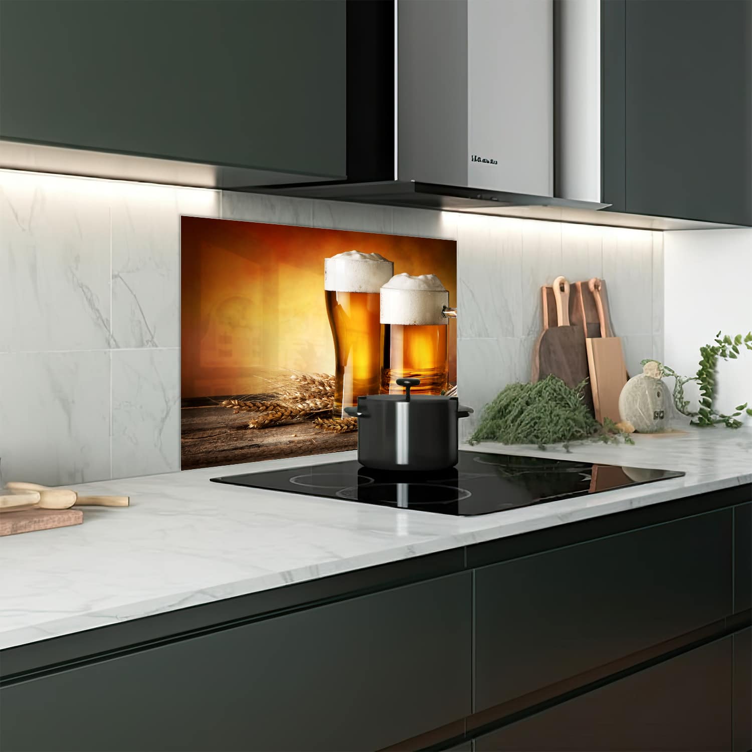 Eigen afmeting spatscherm-op-maat Keuken - Hittebestendig gehard glas - Bier en Gerst