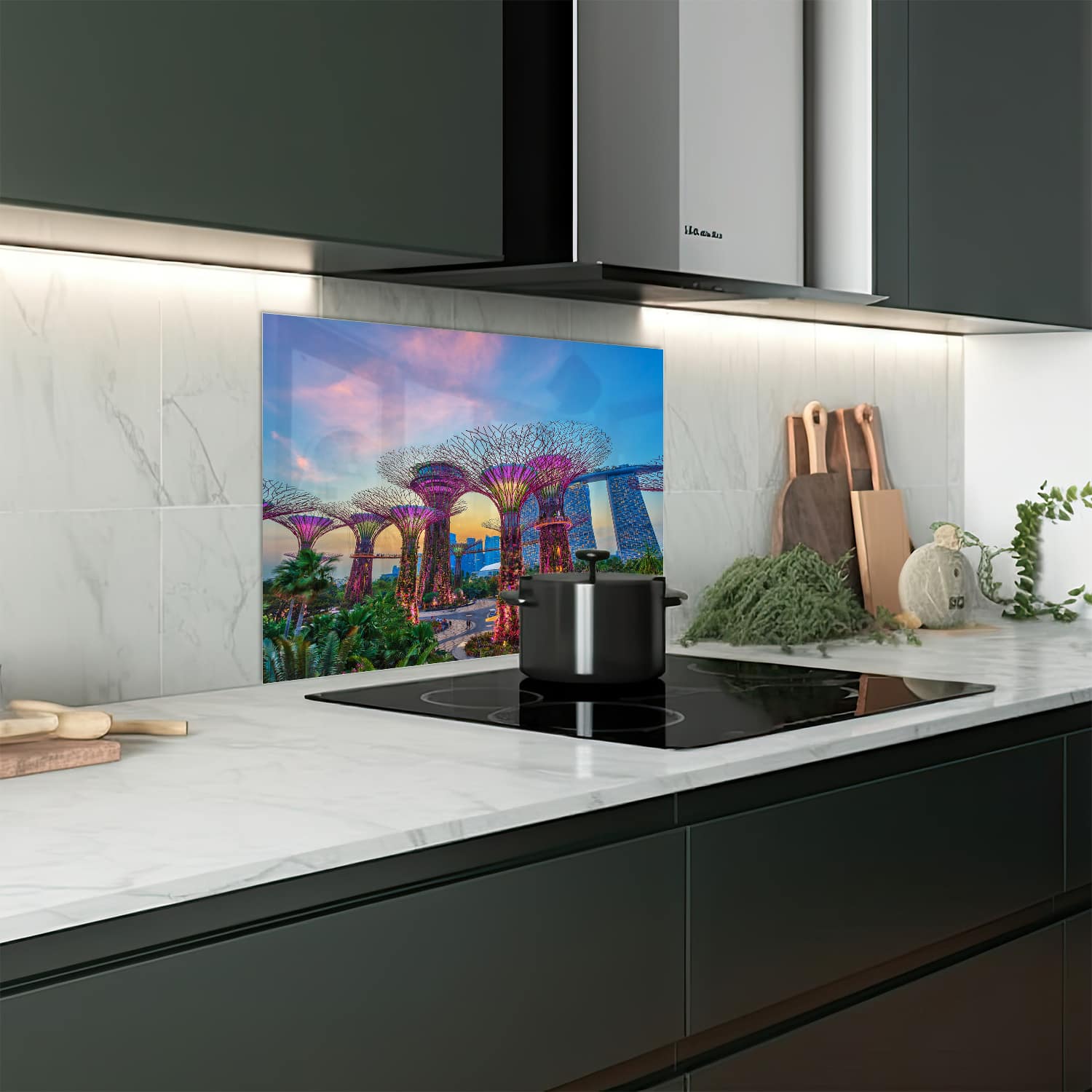 Eigen afmeting spatscherm-op-maat Keuken - Hittebestendig gehard glas - Zonsondergang in Singapore