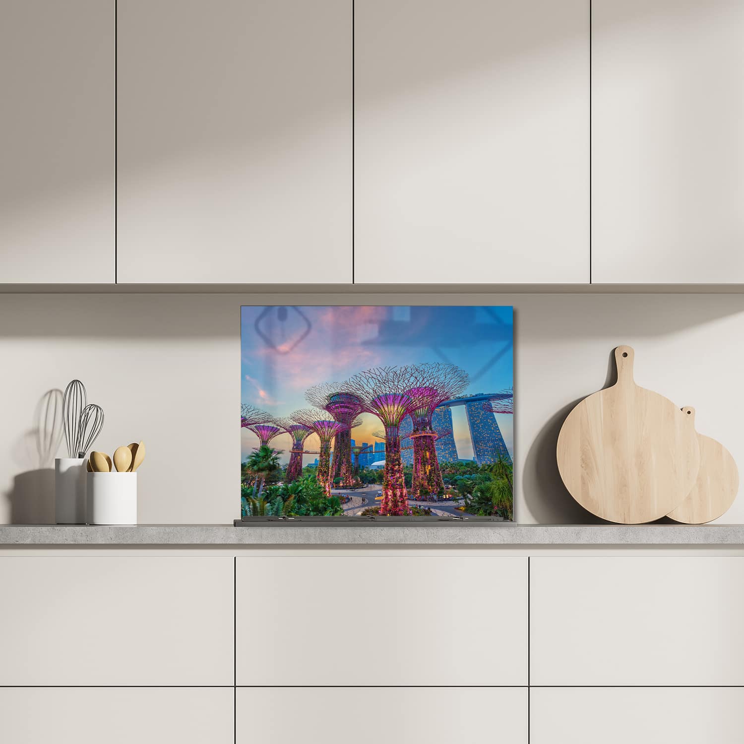 Eigen afmeting spatscherm-op-maat Keuken - Hittebestendig gehard glas - Zonsondergang in Singapore